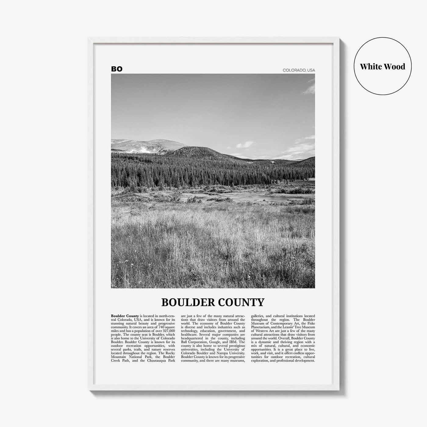 Boulder County Print Black and White, Boulder County Wall Art, Boulder County Poster, Boulder County Photo, Boulder Wall Décor, Boulder Map