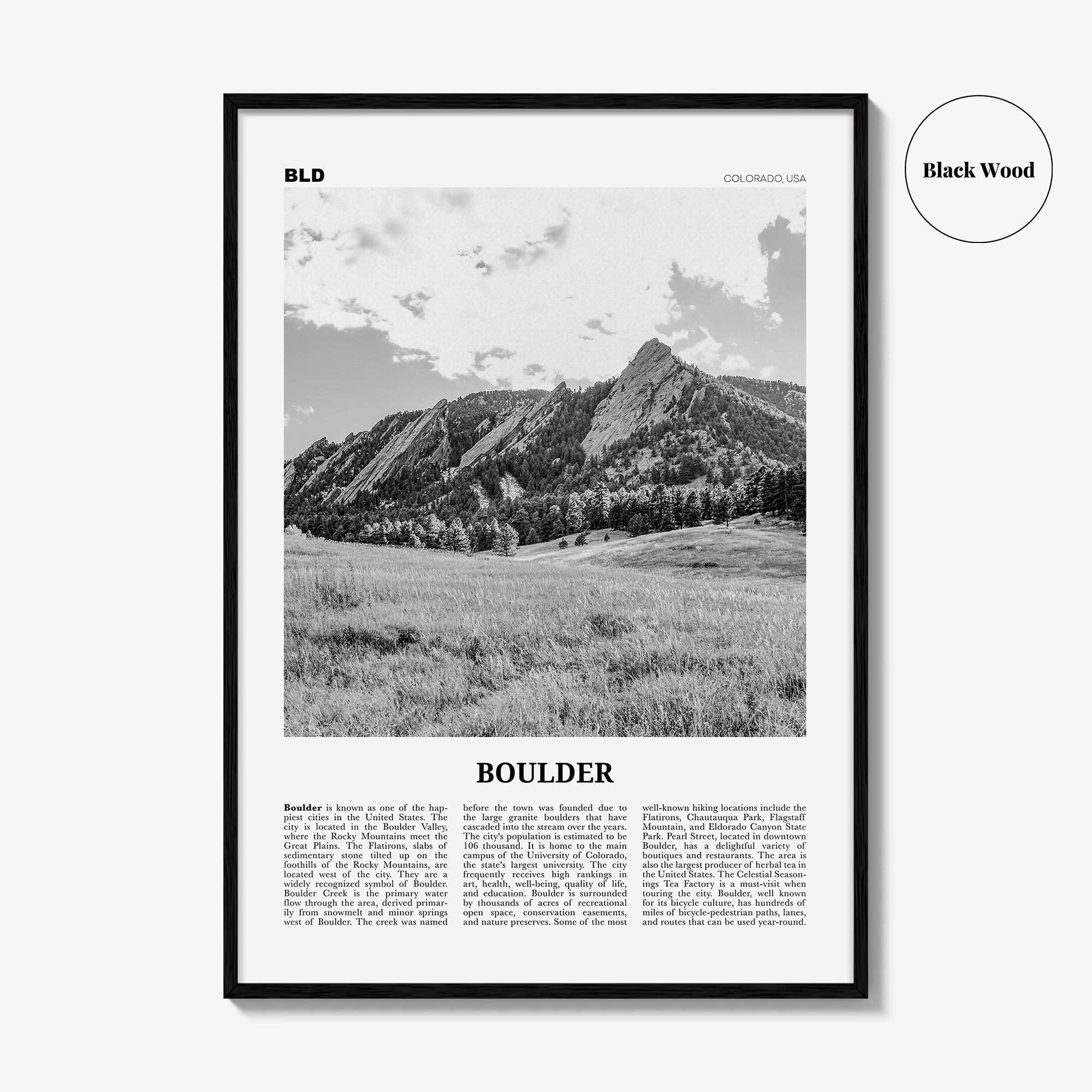 Boulder Print Black and White No 1, Boulder Wall Art, Boulder Poster, Boulder Photo, Boulder Décor, Colorado, USA, United States