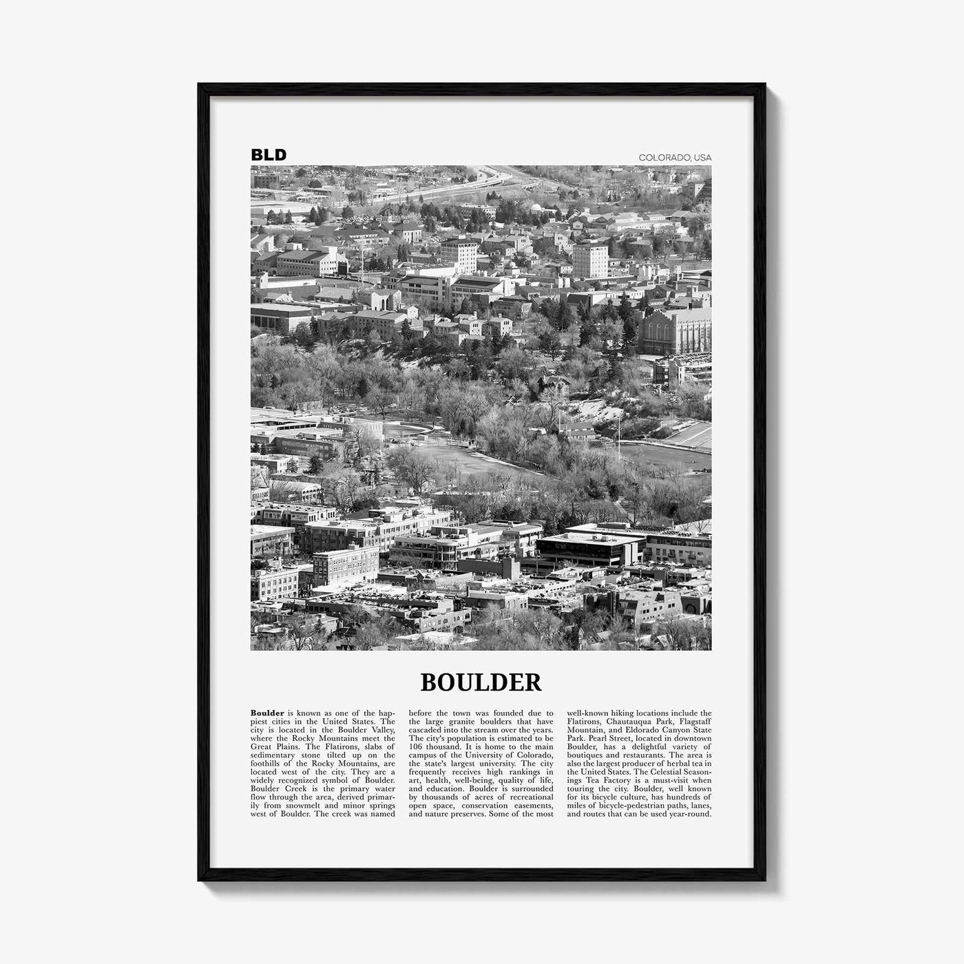 Boulder Print Black and White No 2, Boulder Wall Art, Boulder Poster, Boulder Photo, Boulder Décor, Colorado, USA, United States, America