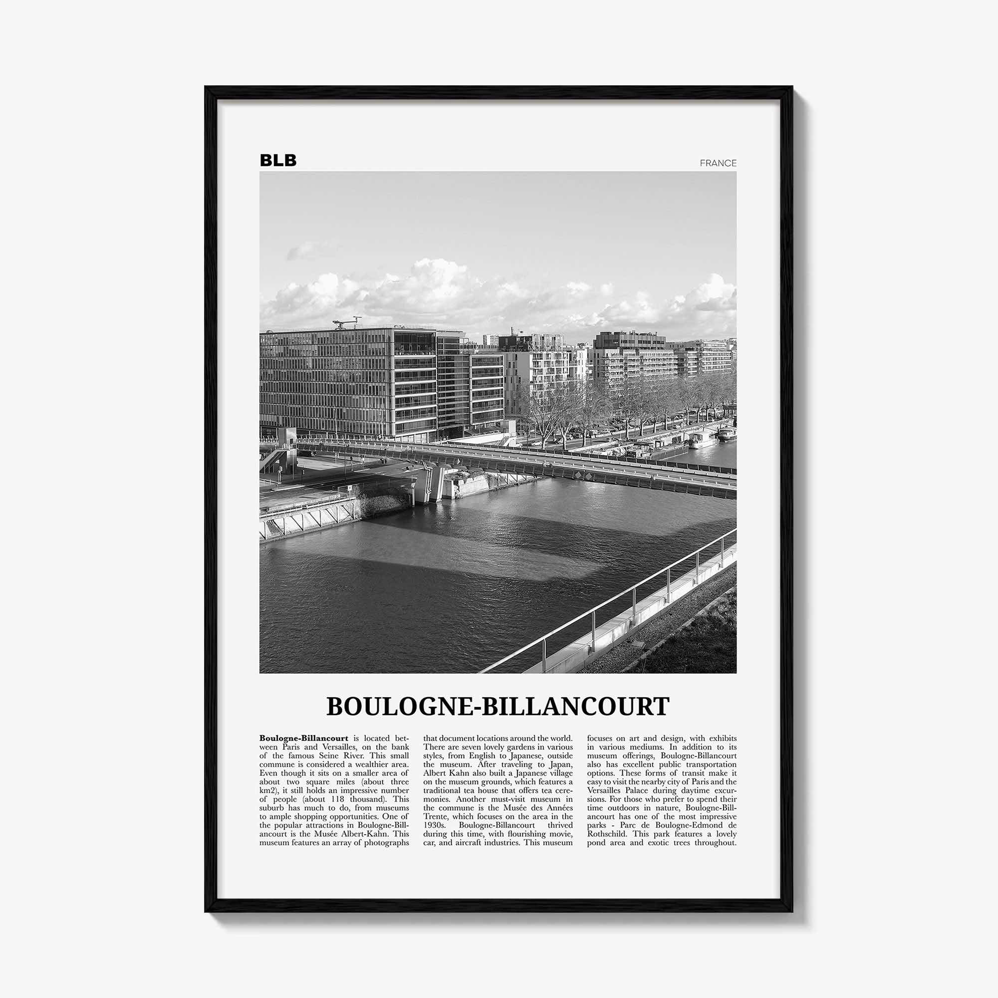 Boulogne Billancourt Print Black and White, Boulogne-Billancourt Art, Boulogne-Billancourt Poster, Boulogne-Billancourt Photo, Décor, Map