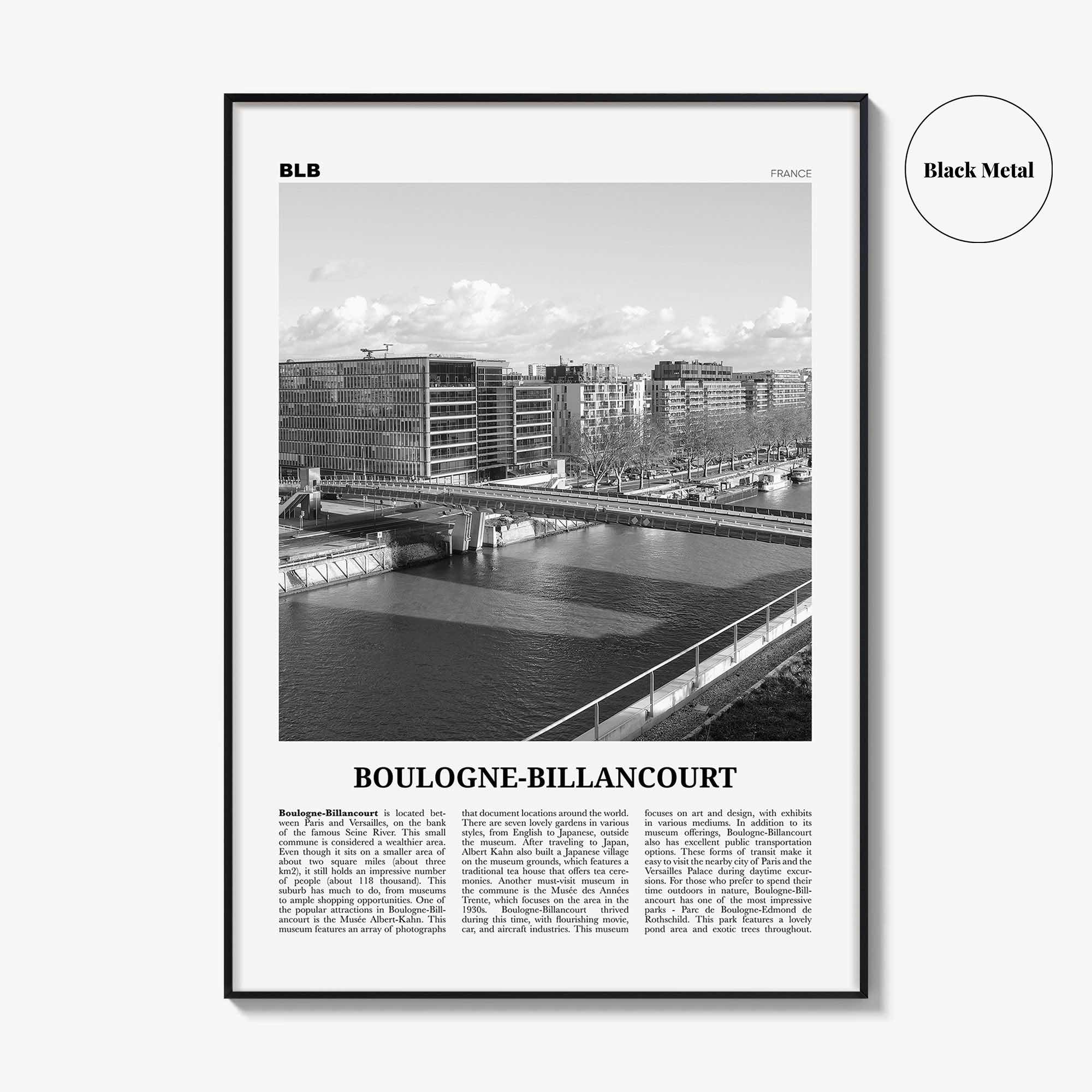 Boulogne Billancourt Print Black and White, Boulogne-Billancourt Art, Boulogne-Billancourt Poster, Boulogne-Billancourt Photo, Décor, Map