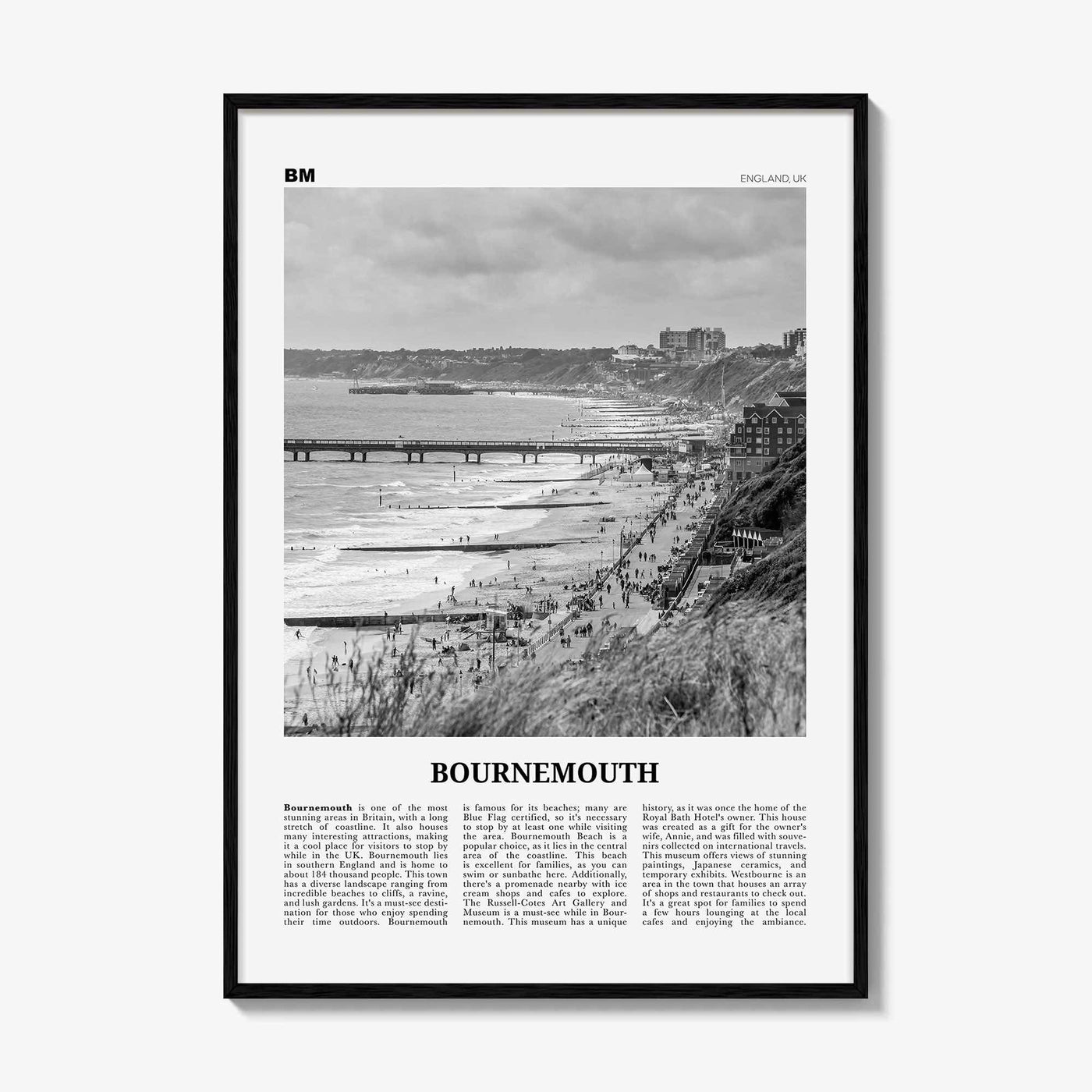 Bournemouth Print Black and White, Bournemouth Wall Art, Bournemouth Poster, Bournemouth Photo, Bournemouth Wall Décor, Bournemouth Map,