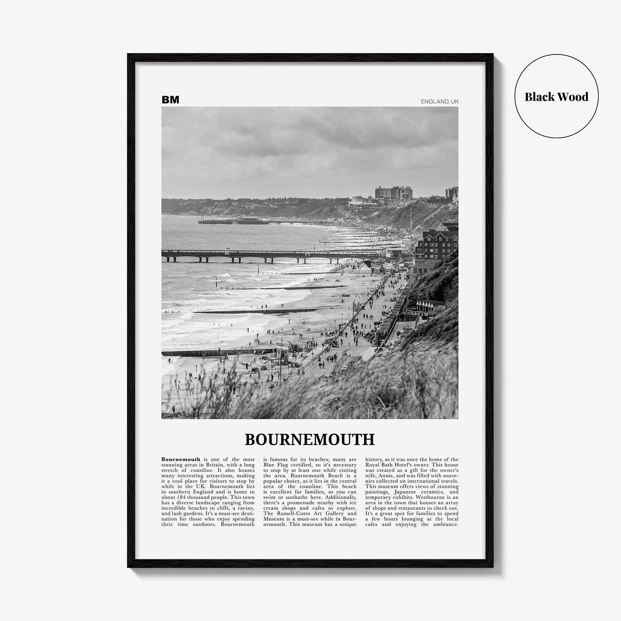 Bournemouth Print Black and White, Bournemouth Wall Art, Bournemouth Poster, Bournemouth Photo, Bournemouth Wall Décor, Bournemouth Map,