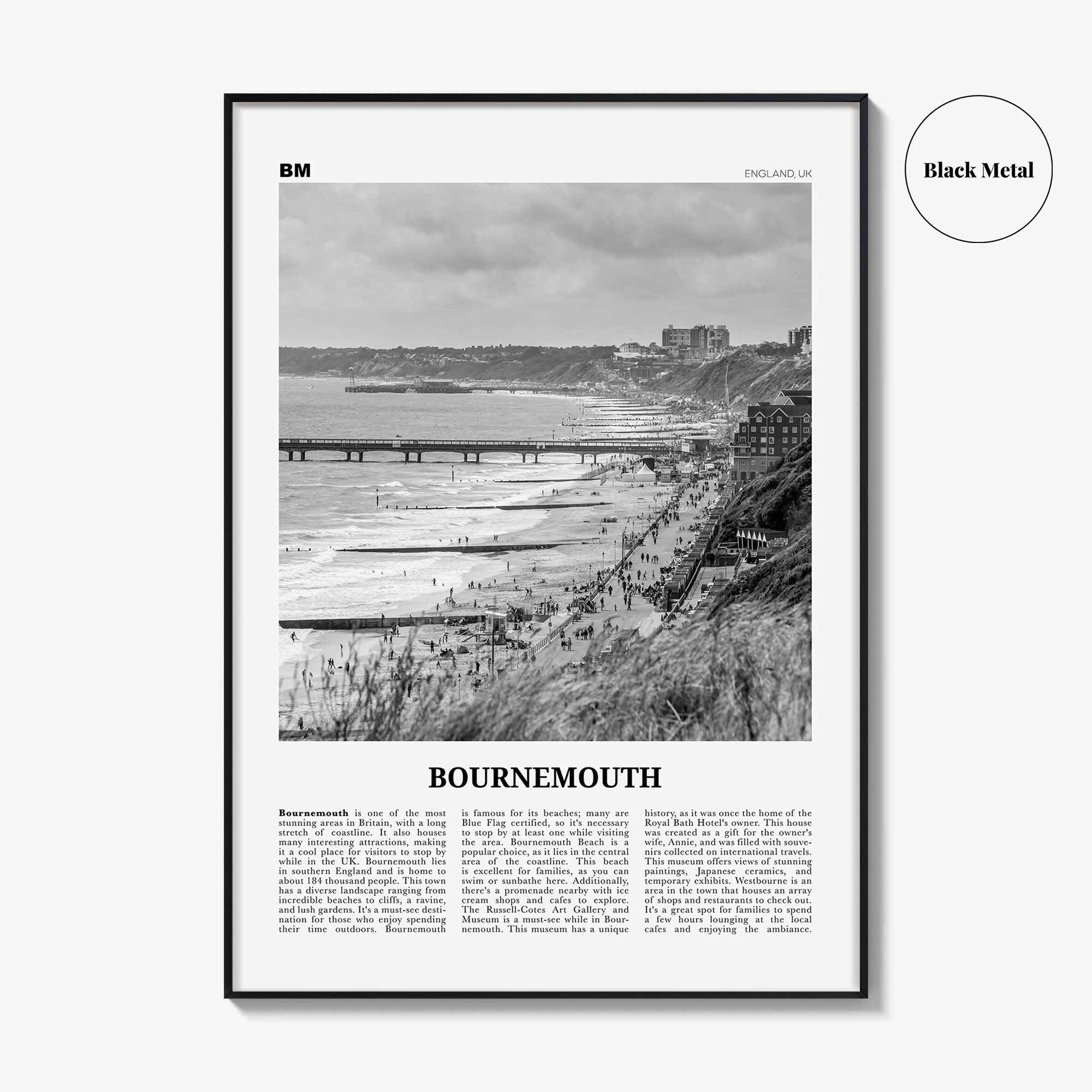 Bournemouth Print Black and White, Bournemouth Wall Art, Bournemouth Poster, Bournemouth Photo, Bournemouth Wall Décor, Bournemouth Map,
