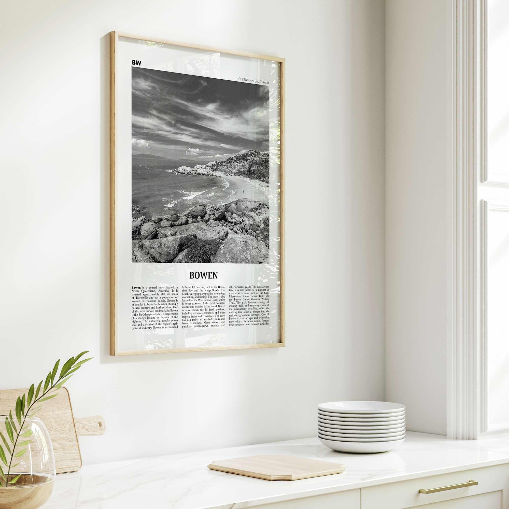 Bowen Print Black and White, Bowen Wall Art, Bowen Poster, Bowen Photo, Bowen Wall Décor, Bowen Map, Australia