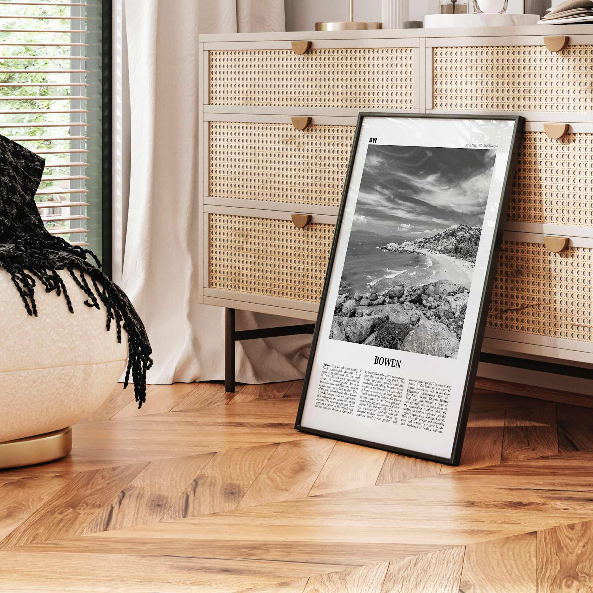 Bowen Print Black and White, Bowen Wall Art, Bowen Poster, Bowen Photo, Bowen Wall Décor, Bowen Map, Australia