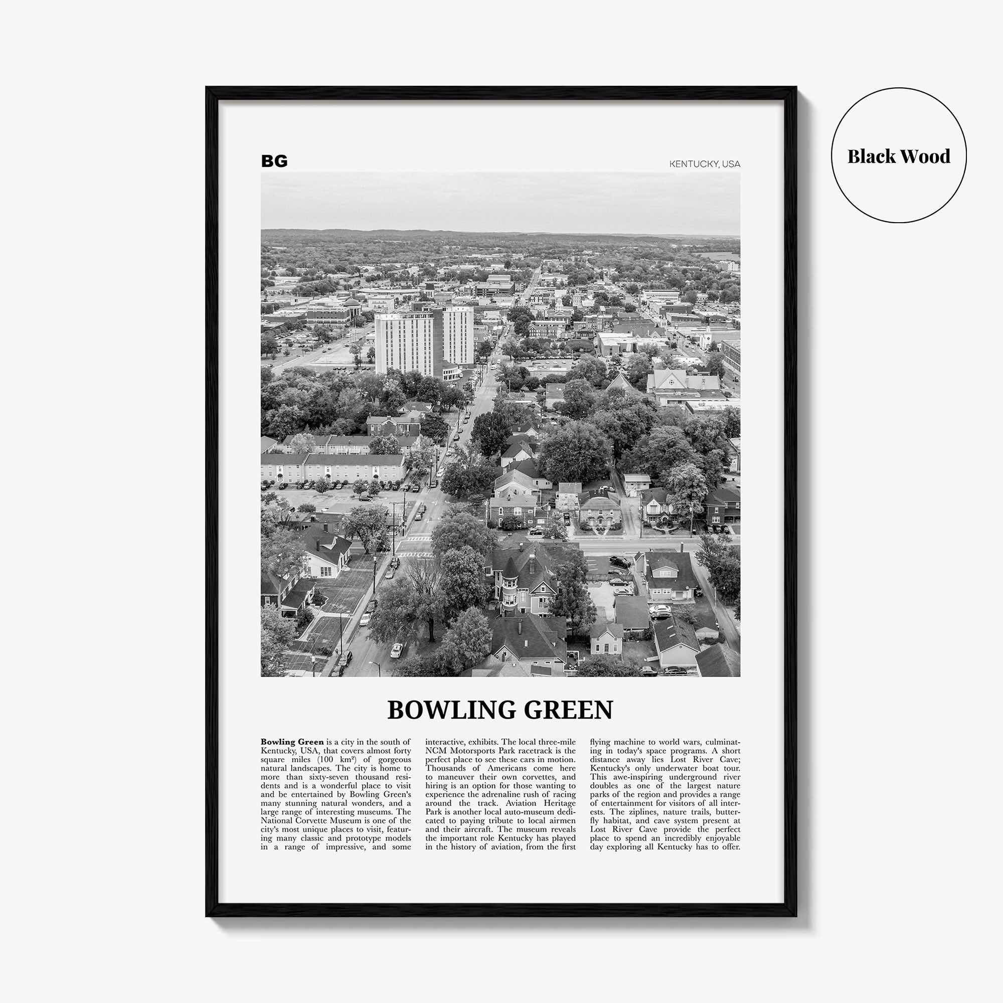 Bowling Green Print Black and White Kentucky, Bowling Green Wall Art, Bowling Green Poster, Bowling Green Photo, Bowling Green Map, USA