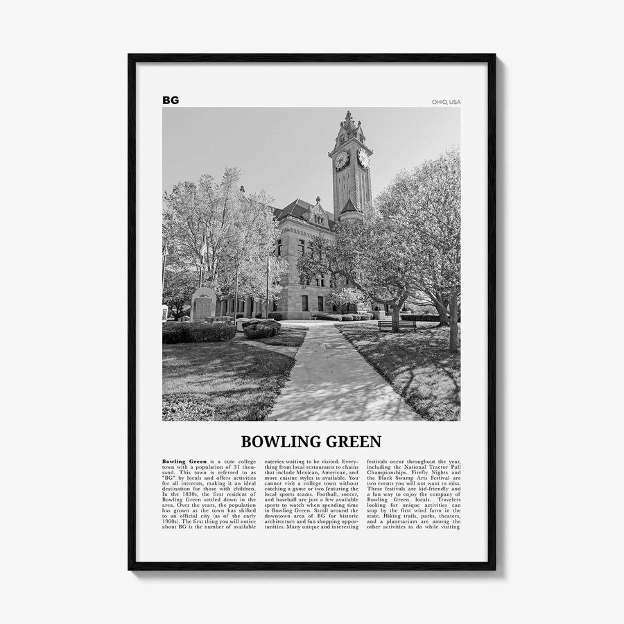 Bowling Green Print Black and White Ohio, Bowling Green Wall Art, Bowling Green Poster, Bowling Green Photo, Bowling Green Map, Ohio