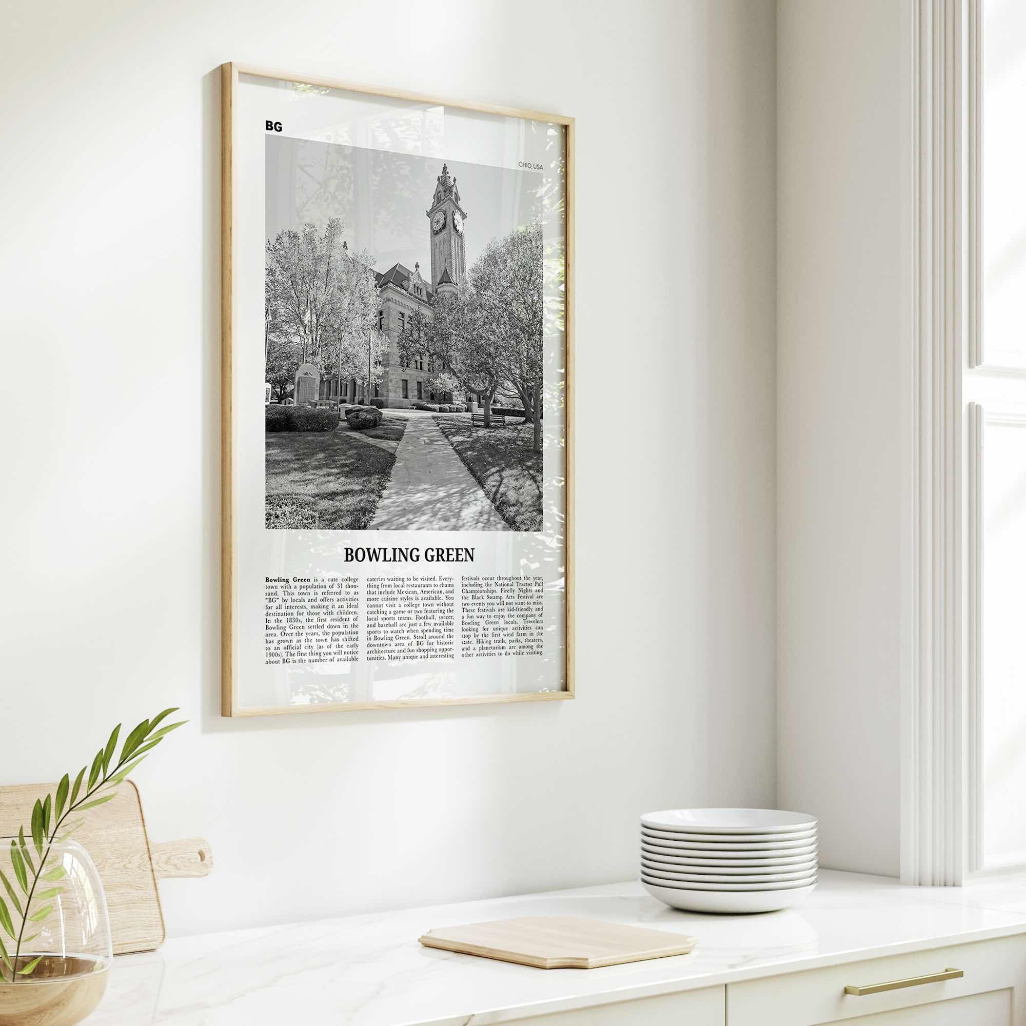 Bowling Green Print Black and White Ohio, Bowling Green Wall Art, Bowling Green Poster, Bowling Green Photo, Bowling Green Map, Ohio