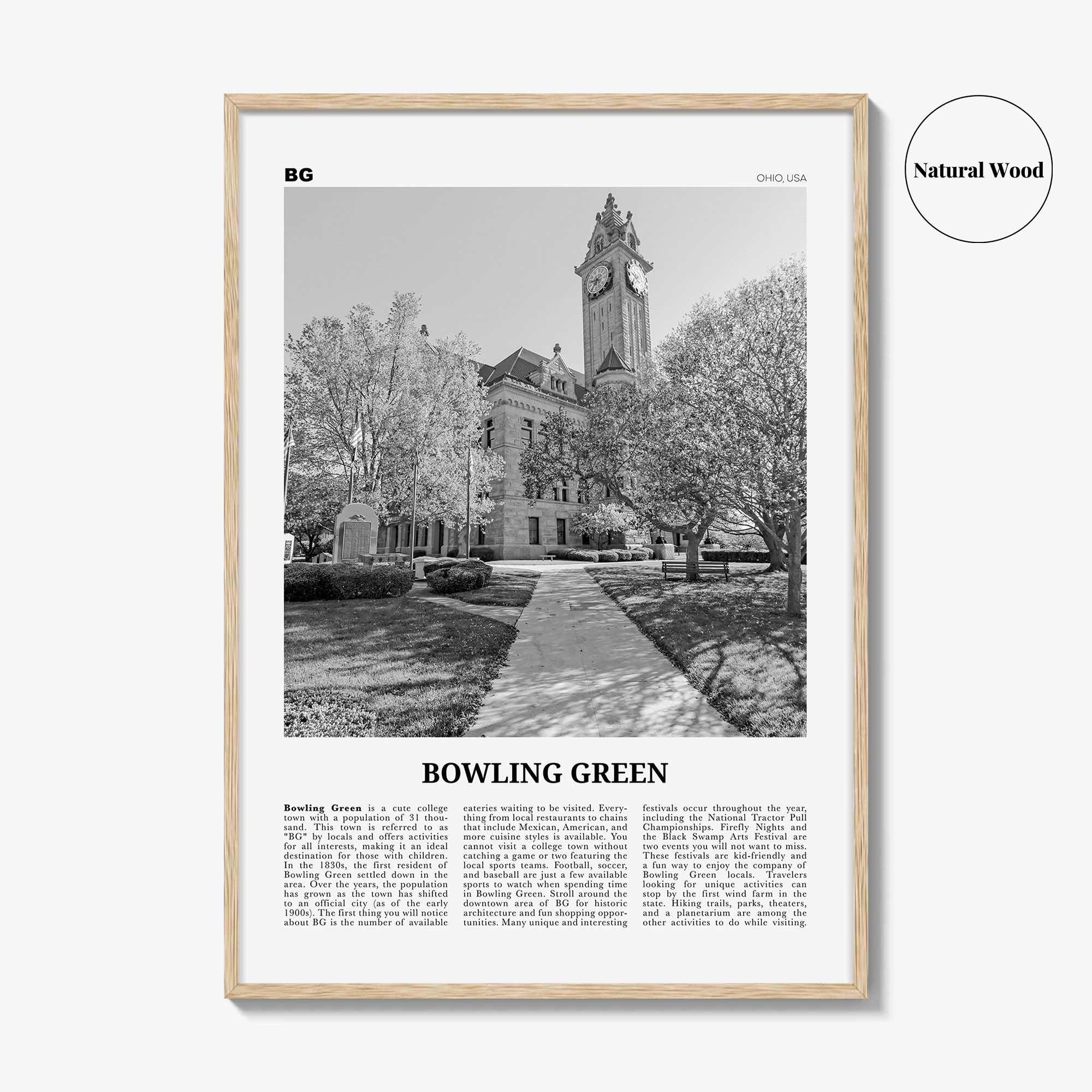 Bowling Green Print Black and White Ohio, Bowling Green Wall Art, Bowling Green Poster, Bowling Green Photo, Bowling Green Map, Ohio