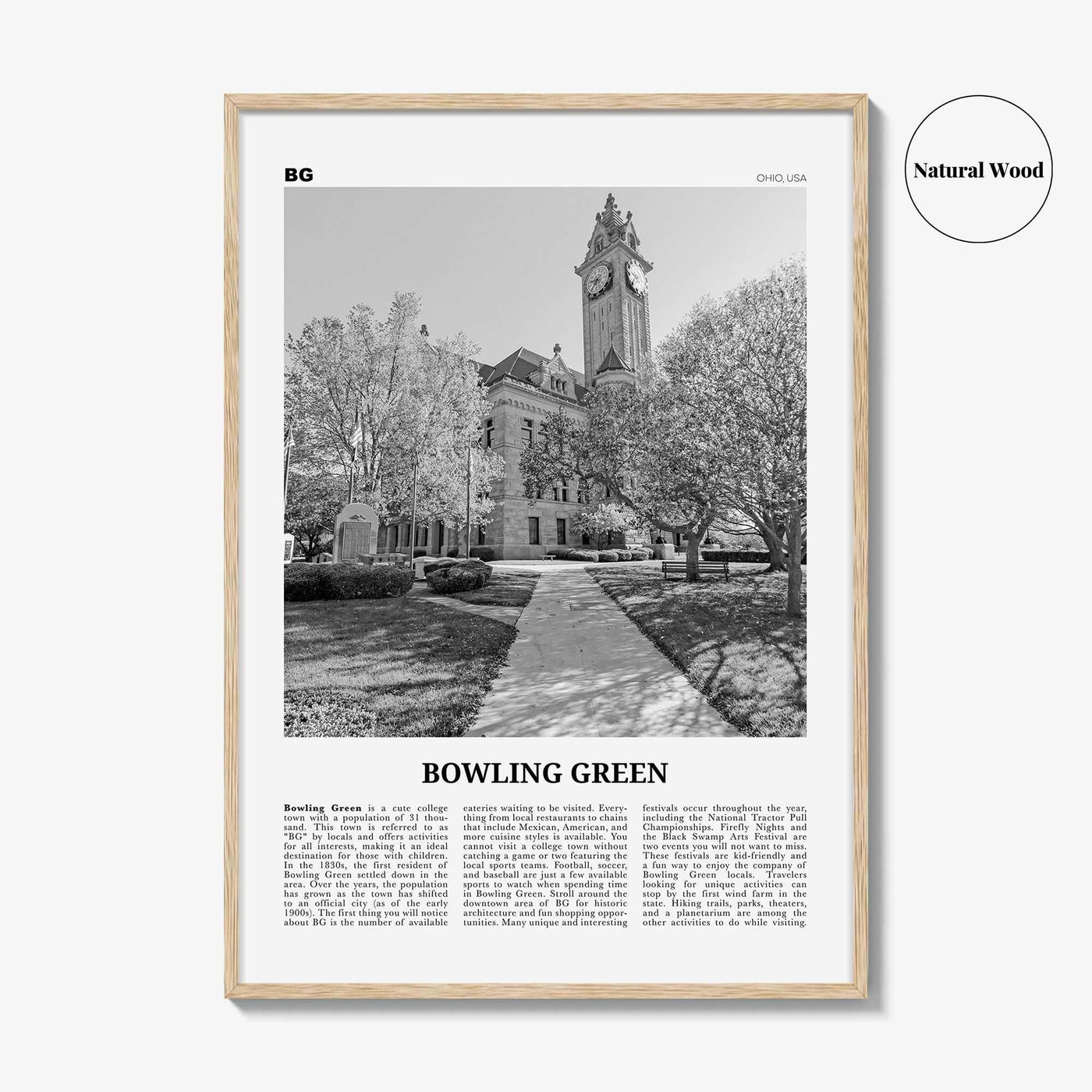 Bowling Green Print Black and White Ohio, Bowling Green Wall Art, Bowling Green Poster, Bowling Green Photo, Bowling Green Map, Ohio