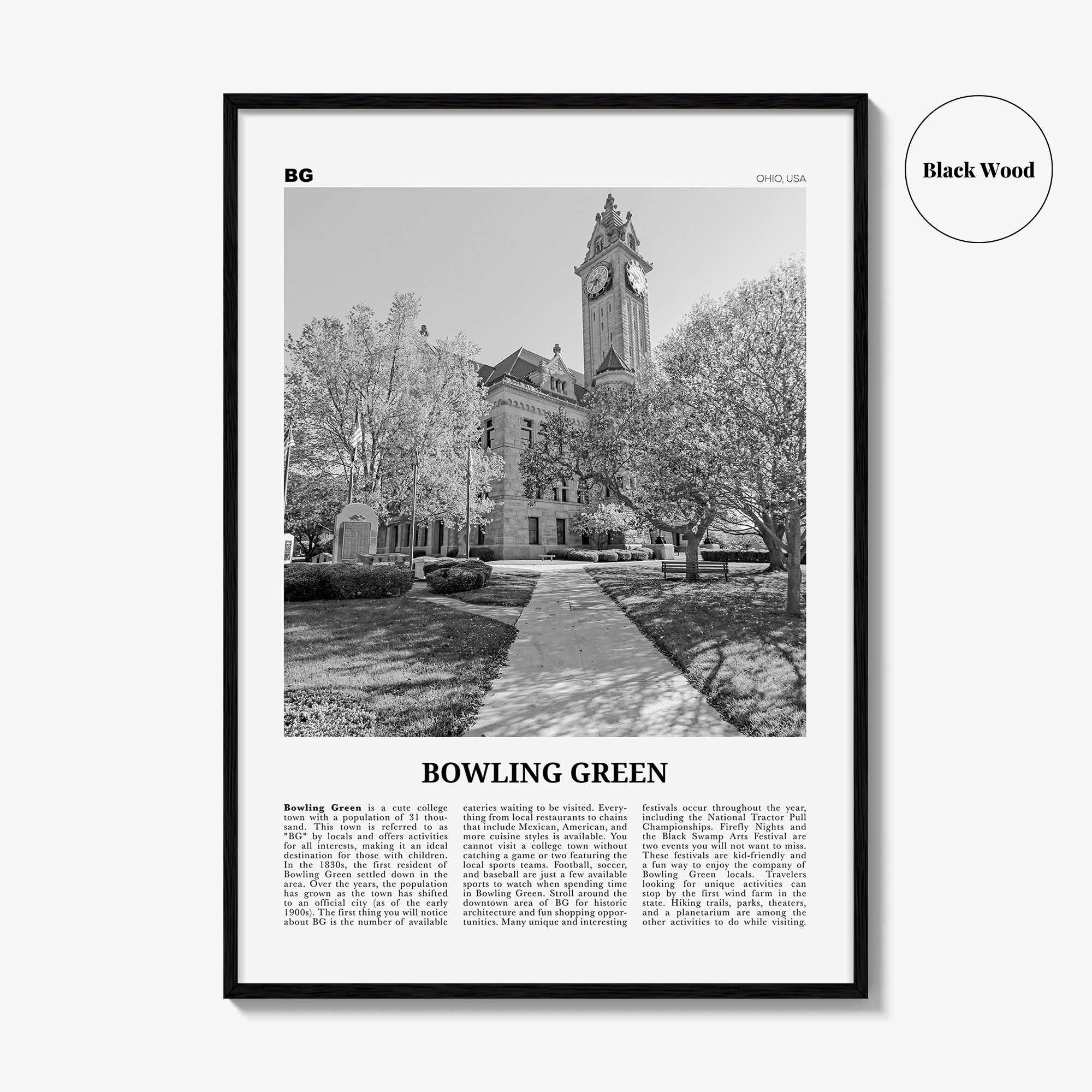 Bowling Green Print Black and White Ohio, Bowling Green Wall Art, Bowling Green Poster, Bowling Green Photo, Bowling Green Map, Ohio