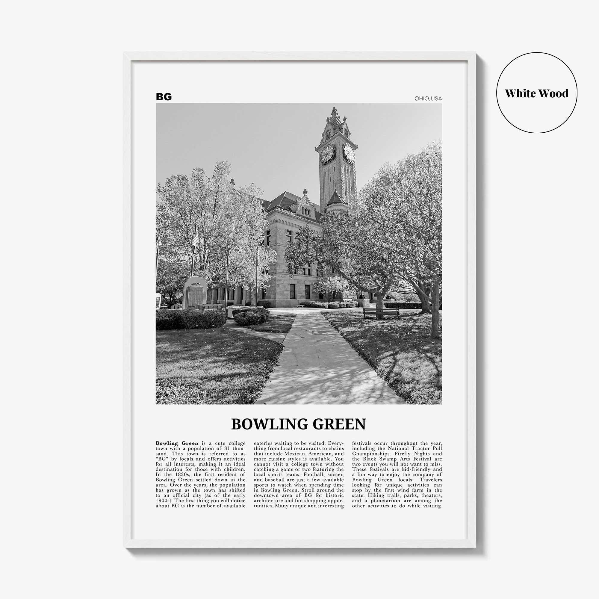 Bowling Green Print Black and White Ohio, Bowling Green Wall Art, Bowling Green Poster, Bowling Green Photo, Bowling Green Map, Ohio