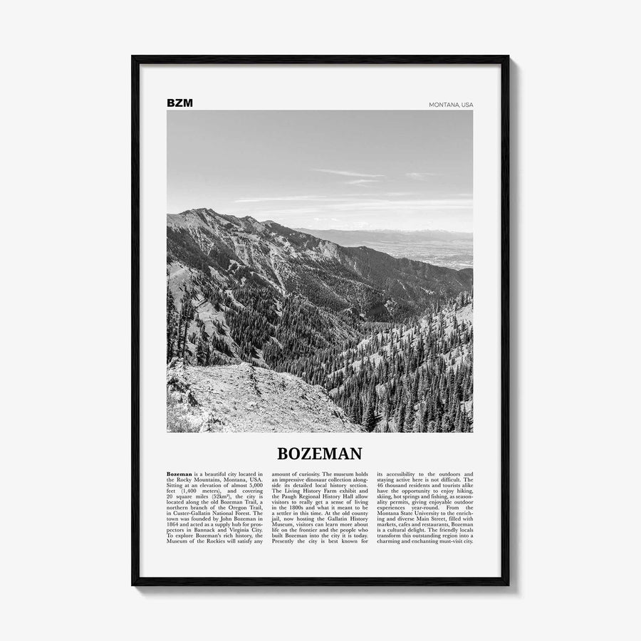 Bozeman Print Black and White, Bozeman Wall Art, Bozeman Poster, Bozeman Photo, Bozeman Map, Montana, USA, United States