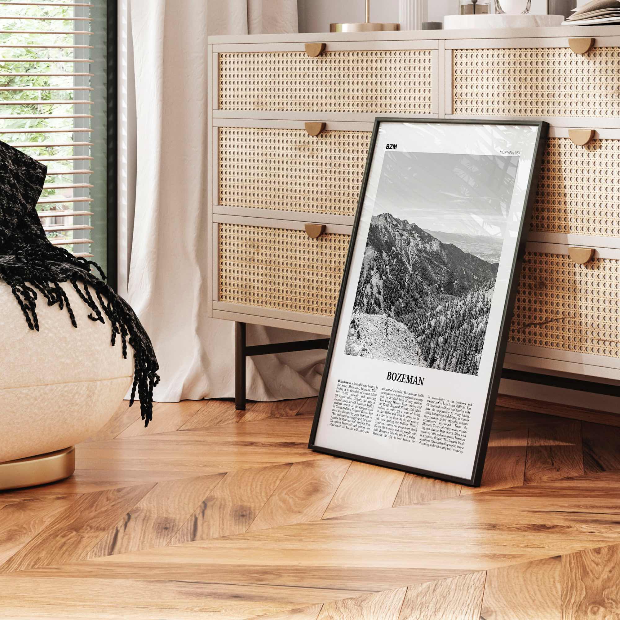 Bozeman Print Black and White, Bozeman Wall Art, Bozeman Poster, Bozeman Photo, Bozeman Map, Montana, USA, United States