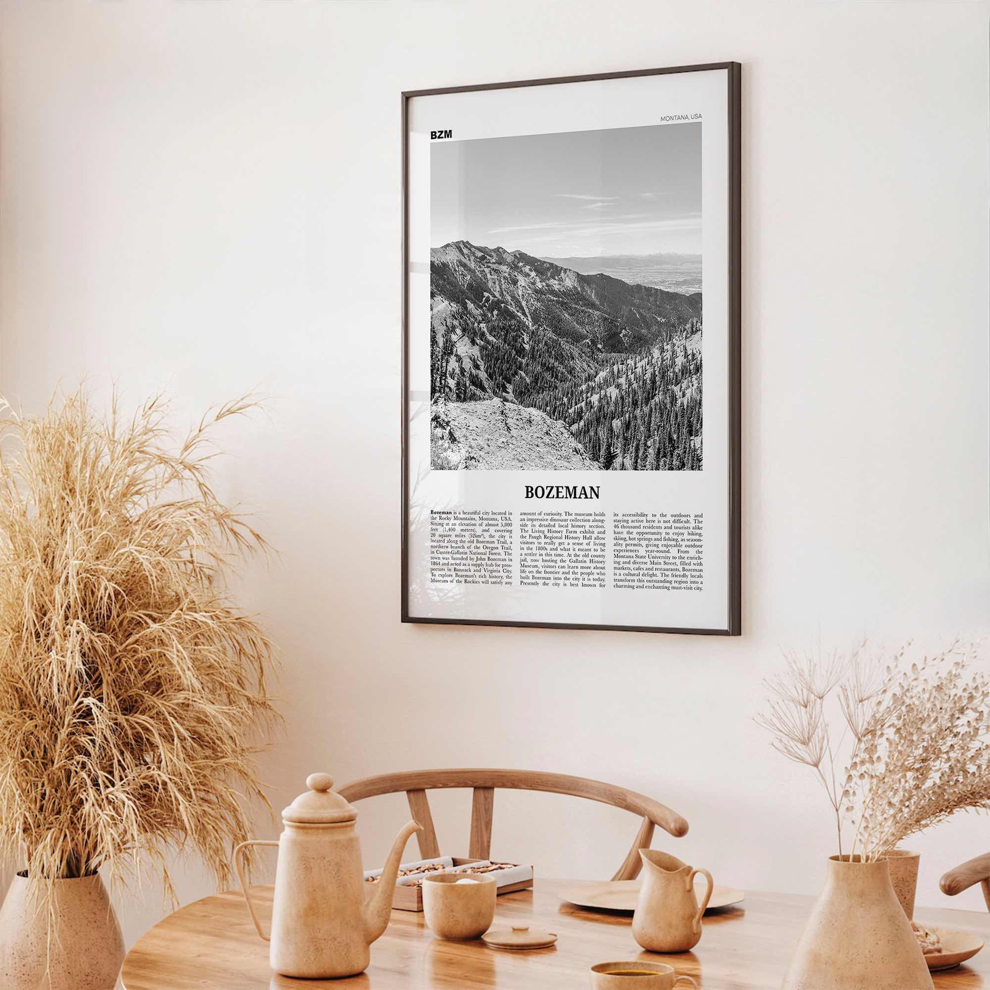 Bozeman Print Black and White, Bozeman Wall Art, Bozeman Poster, Bozeman Photo, Bozeman Map, Montana, USA, United States