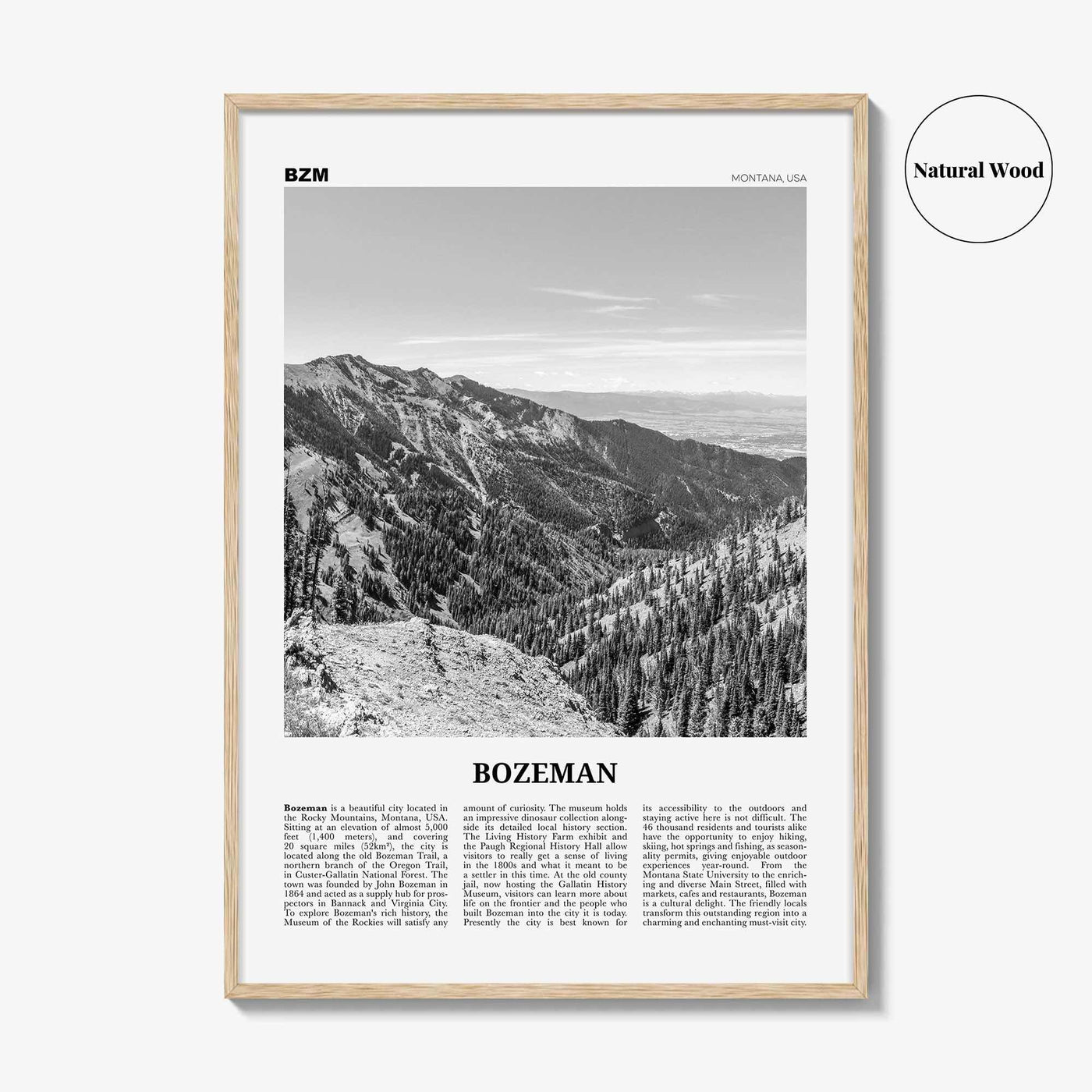 Bozeman Print Black and White, Bozeman Wall Art, Bozeman Poster, Bozeman Photo, Bozeman Map, Montana, USA, United States