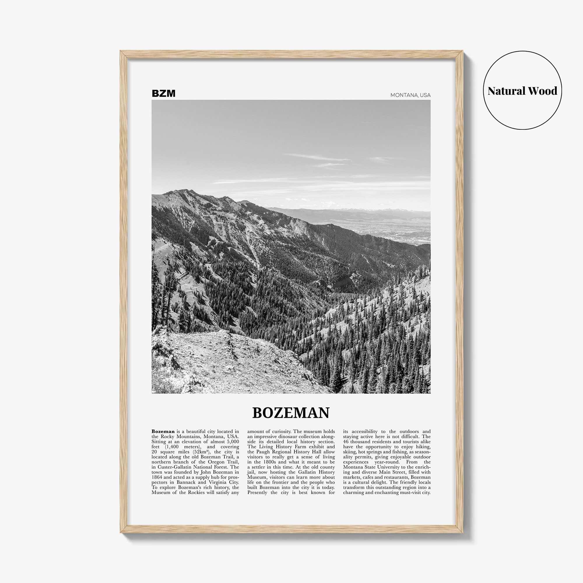Bozeman Print Black and White, Bozeman Wall Art, Bozeman Poster, Bozeman Photo, Bozeman Map, Montana, USA, United States