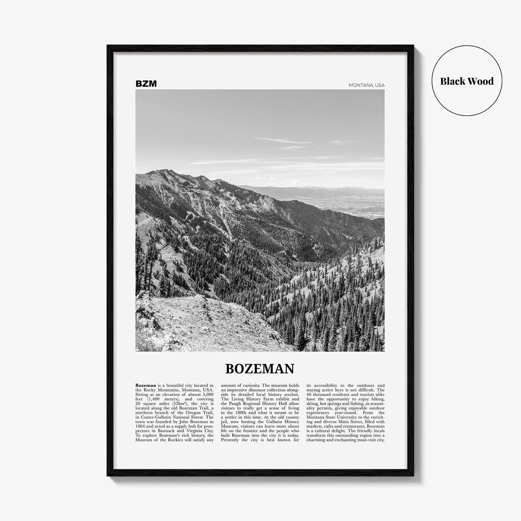 Bozeman Print Black and White, Bozeman Wall Art, Bozeman Poster, Bozeman Photo, Bozeman Map, Montana, USA, United States
