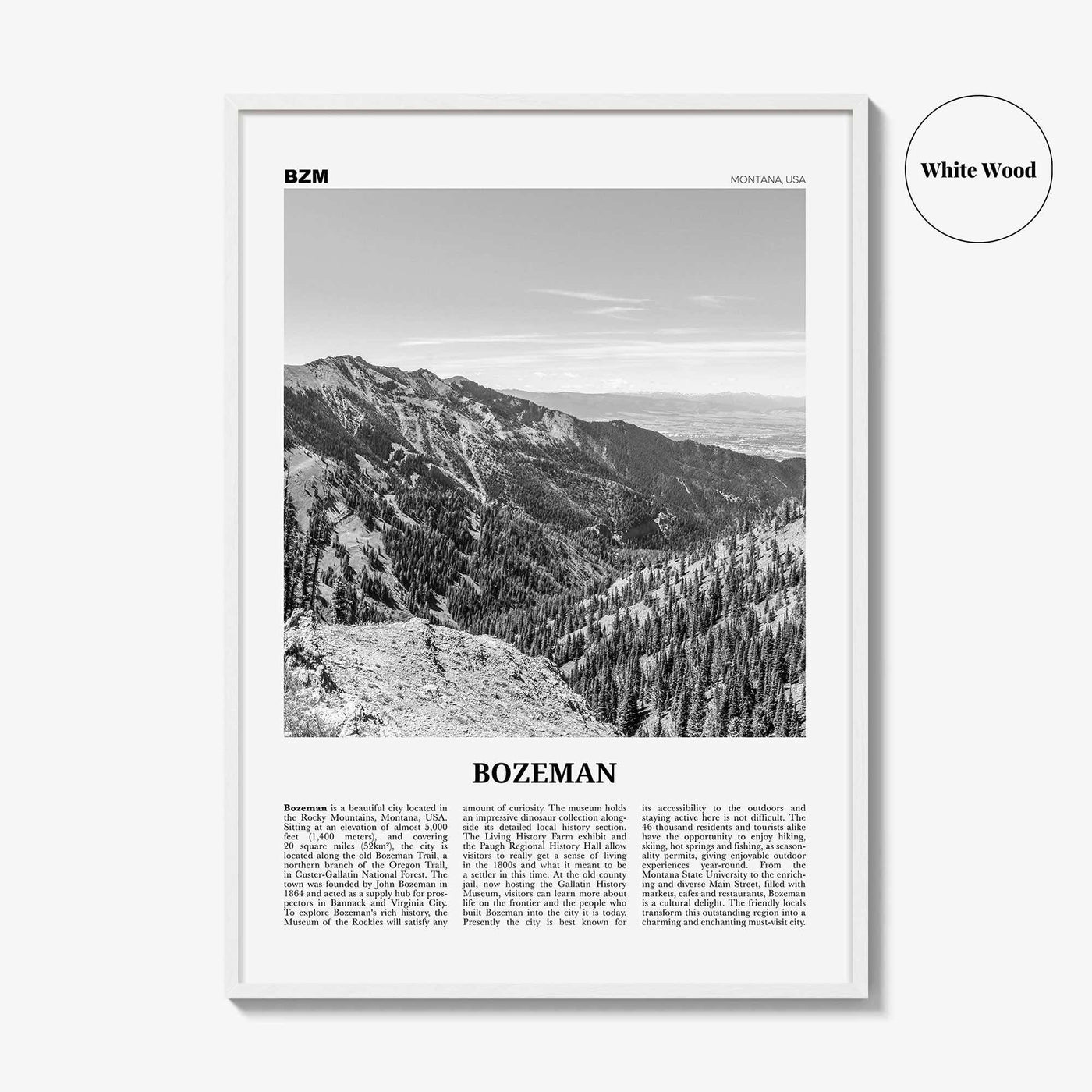 Bozeman Print Black and White, Bozeman Wall Art, Bozeman Poster, Bozeman Photo, Bozeman Map, Montana, USA, United States