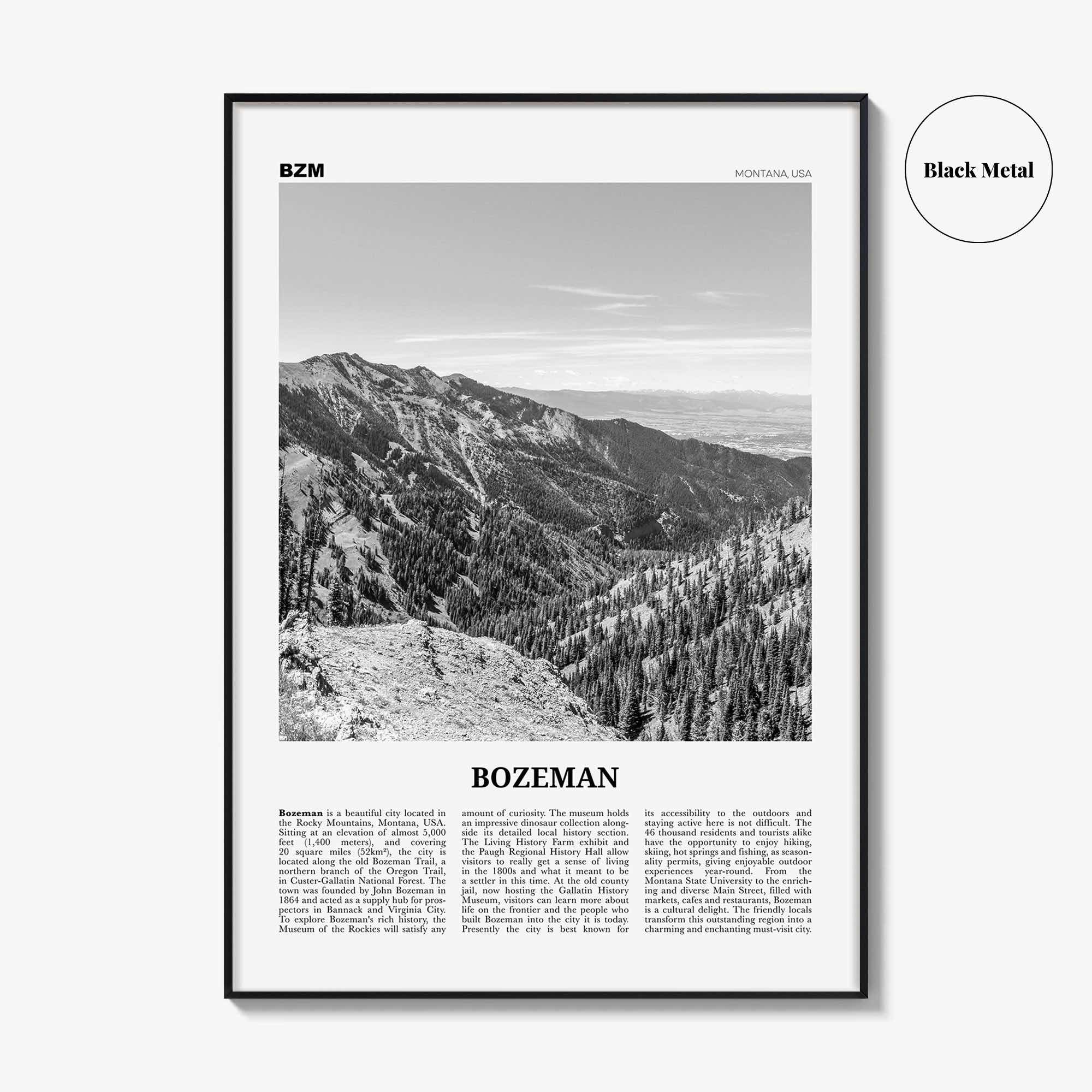 Bozeman Print Black and White, Bozeman Wall Art, Bozeman Poster, Bozeman Photo, Bozeman Map, Montana, USA, United States