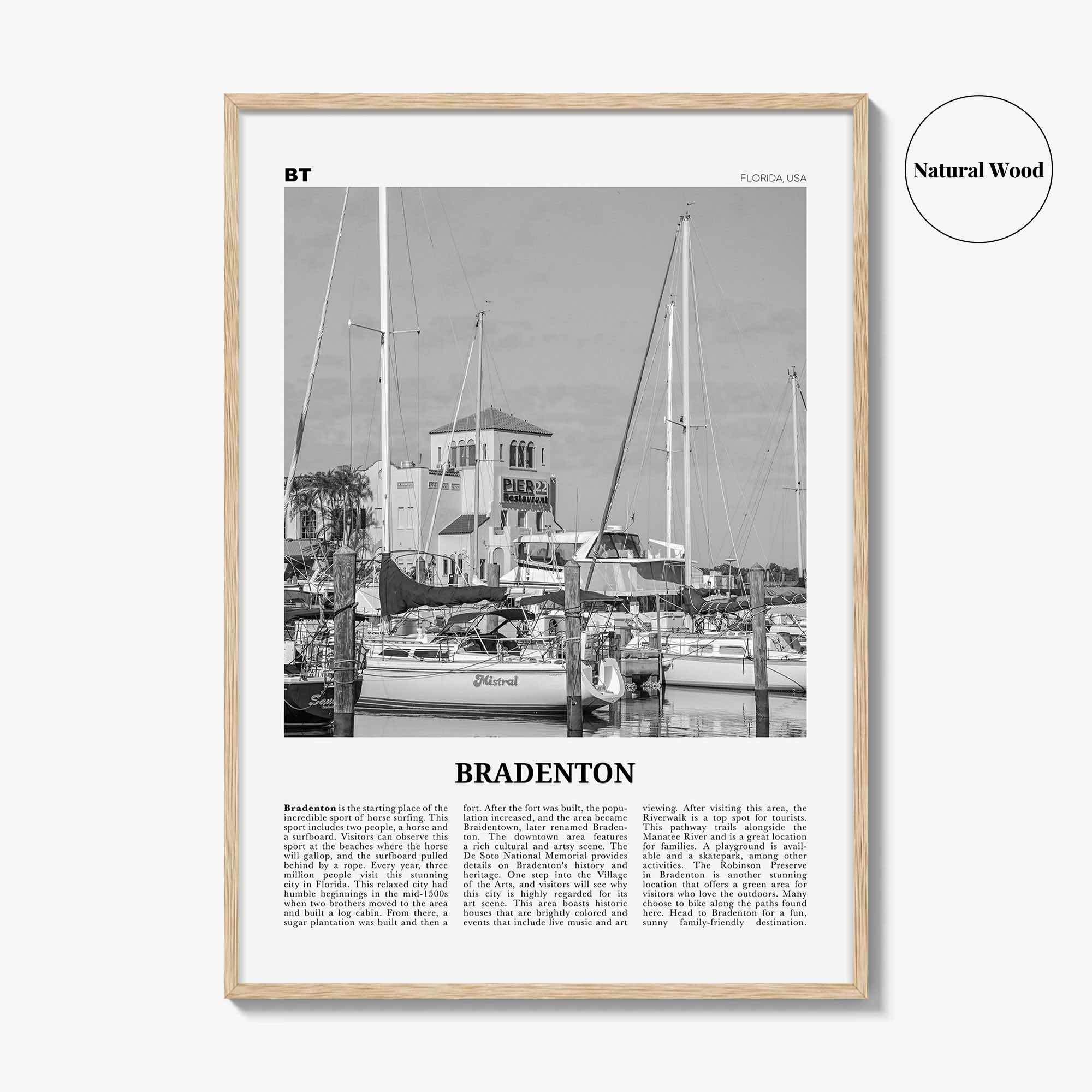 Bradenton Print Black and White, Bradenton Wall Art, Bradenton Poster, Bradenton Photo, Bradenton Wall Décor, Bradenton Map, Florida, USA