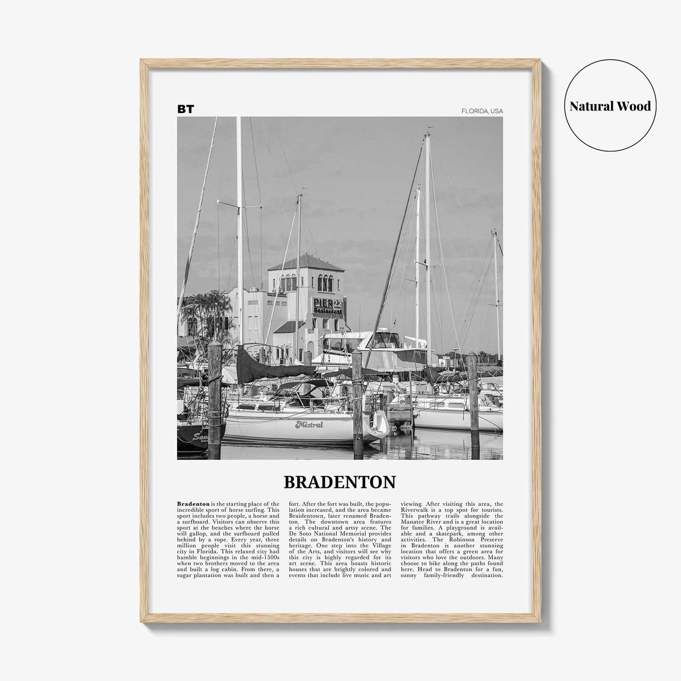 Bradenton Print Black and White, Bradenton Wall Art, Bradenton Poster, Bradenton Photo, Bradenton Wall Décor, Bradenton Map, Florida, USA