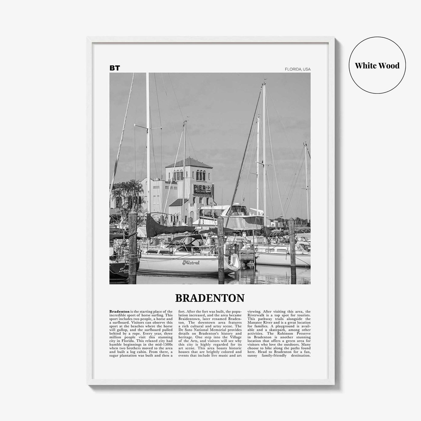 Bradenton Print Black and White, Bradenton Wall Art, Bradenton Poster, Bradenton Photo, Bradenton Wall Décor, Bradenton Map, Florida, USA