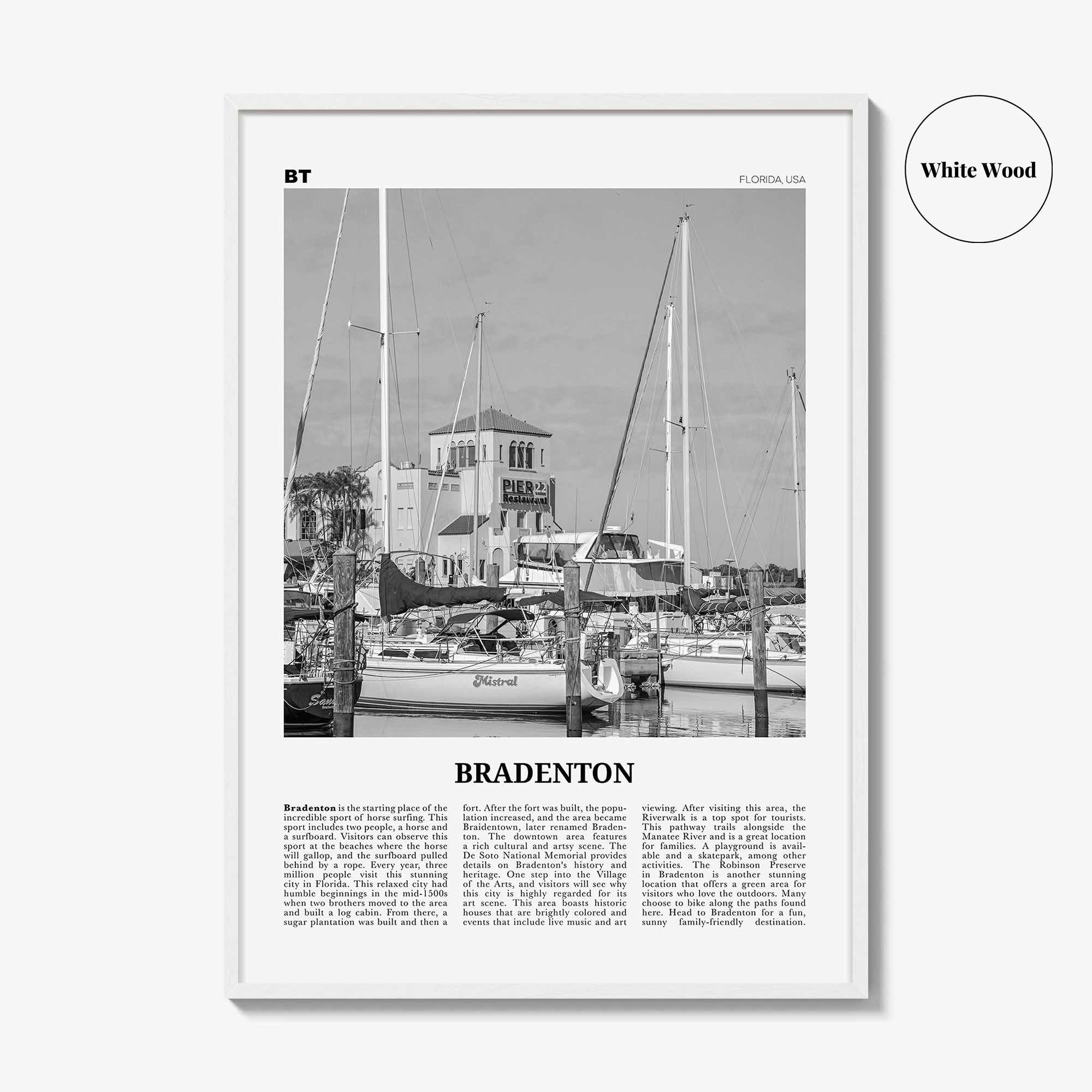 Bradenton Print Black and White, Bradenton Wall Art, Bradenton Poster, Bradenton Photo, Bradenton Wall Décor, Bradenton Map, Florida, USA