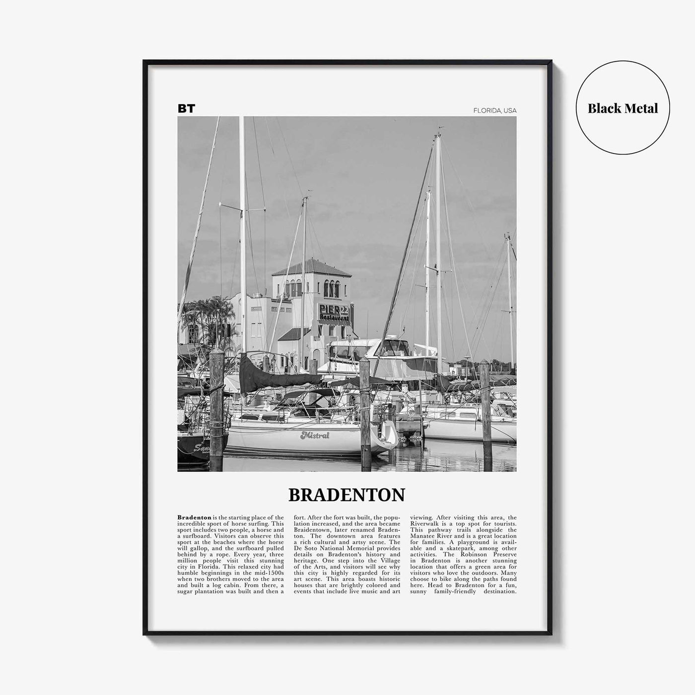 Bradenton Print Black and White, Bradenton Wall Art, Bradenton Poster, Bradenton Photo, Bradenton Wall Décor, Bradenton Map, Florida, USA