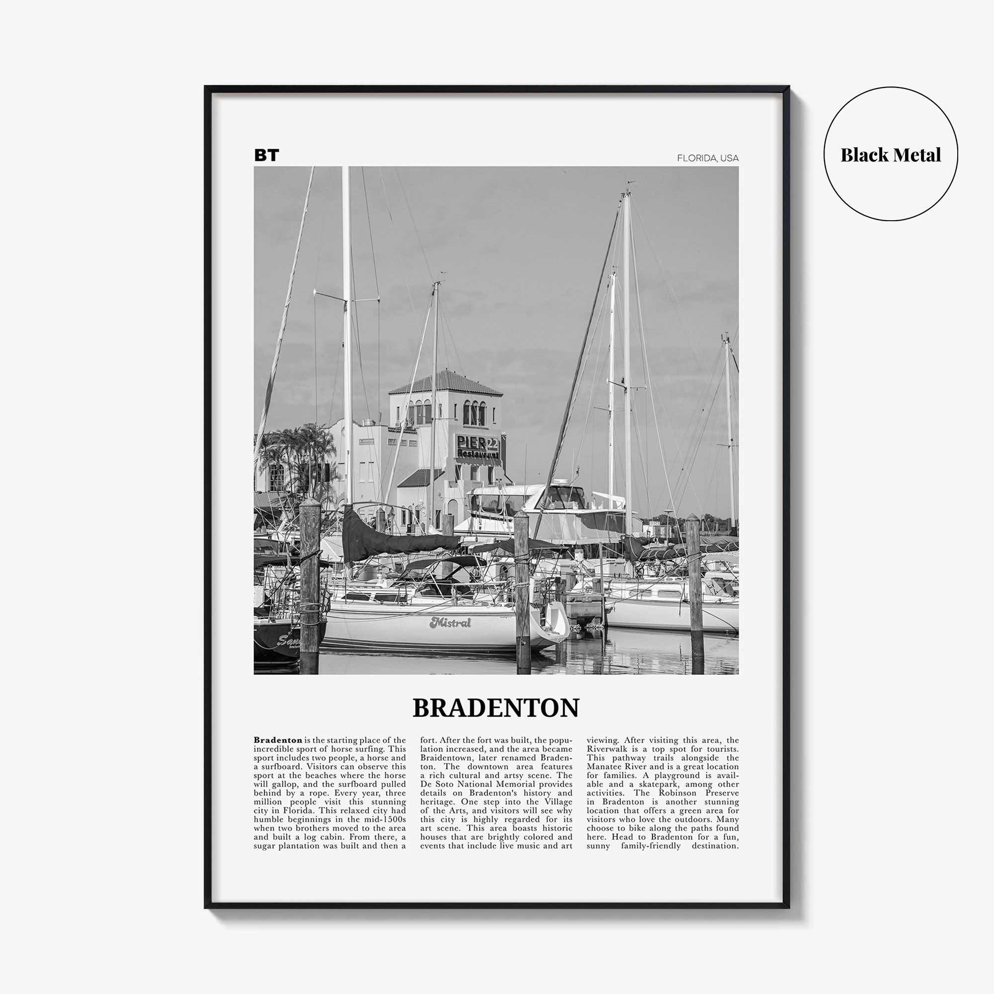 Bradenton Print Black and White, Bradenton Wall Art, Bradenton Poster, Bradenton Photo, Bradenton Wall Décor, Bradenton Map, Florida, USA