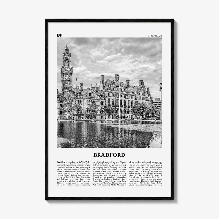 Bradford Print Black and White, Bradford Wall Art, Bradford Poster, Bradford Photo, Bradford Wall Décor, England, UK, United Kingdom