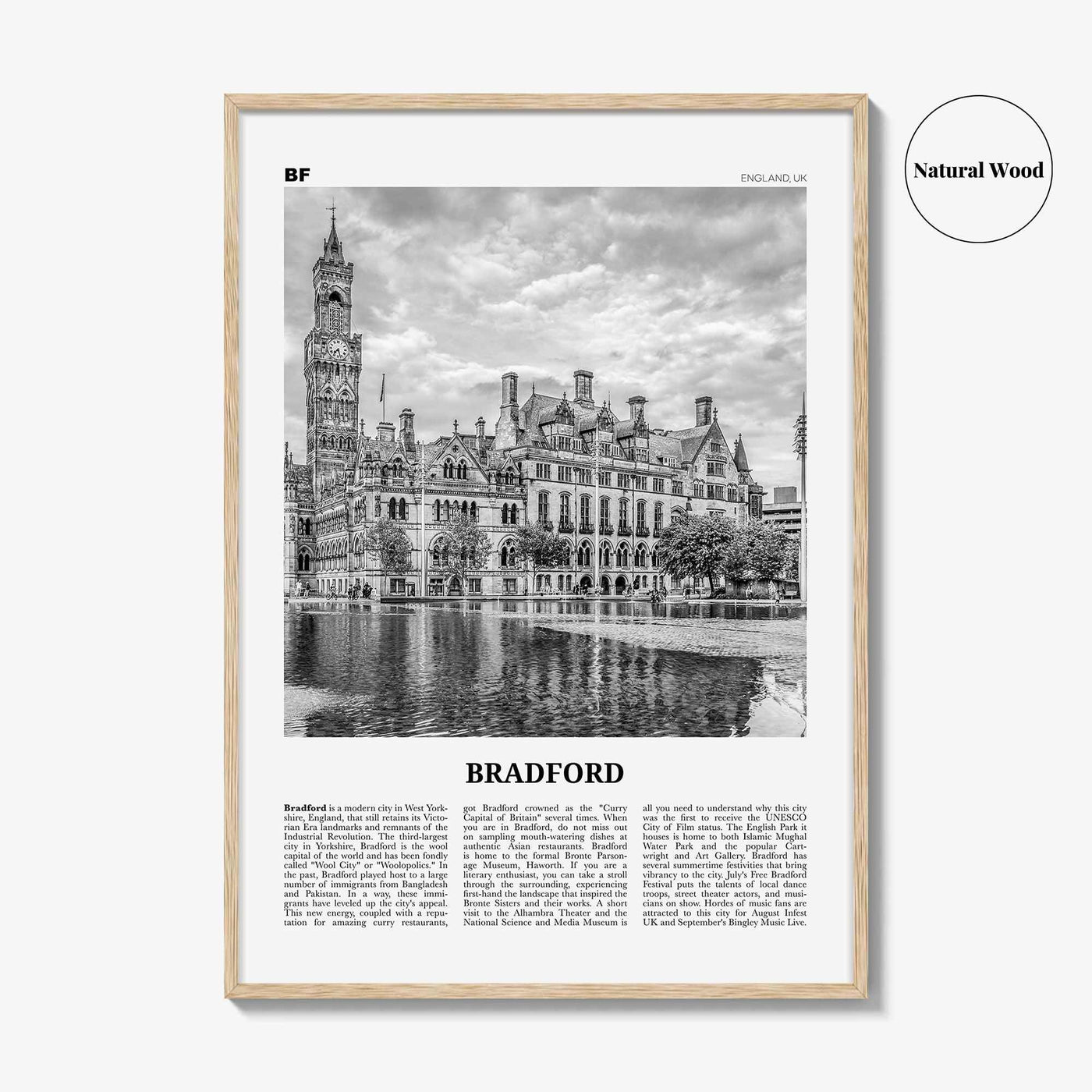 Bradford Print Black and White, Bradford Wall Art, Bradford Poster, Bradford Photo, Bradford Wall Décor, England, UK, United Kingdom