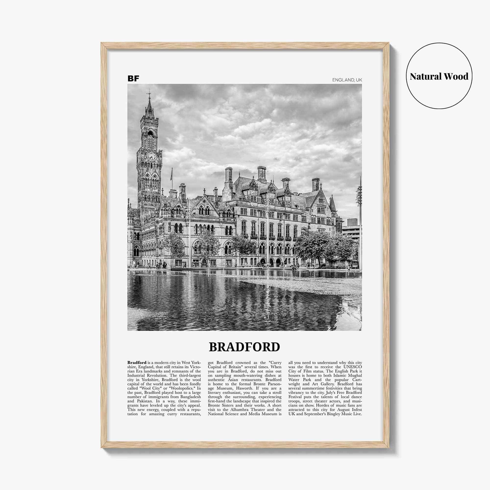 Bradford Print Black and White, Bradford Wall Art, Bradford Poster, Bradford Photo, Bradford Wall Décor, England, UK, United Kingdom