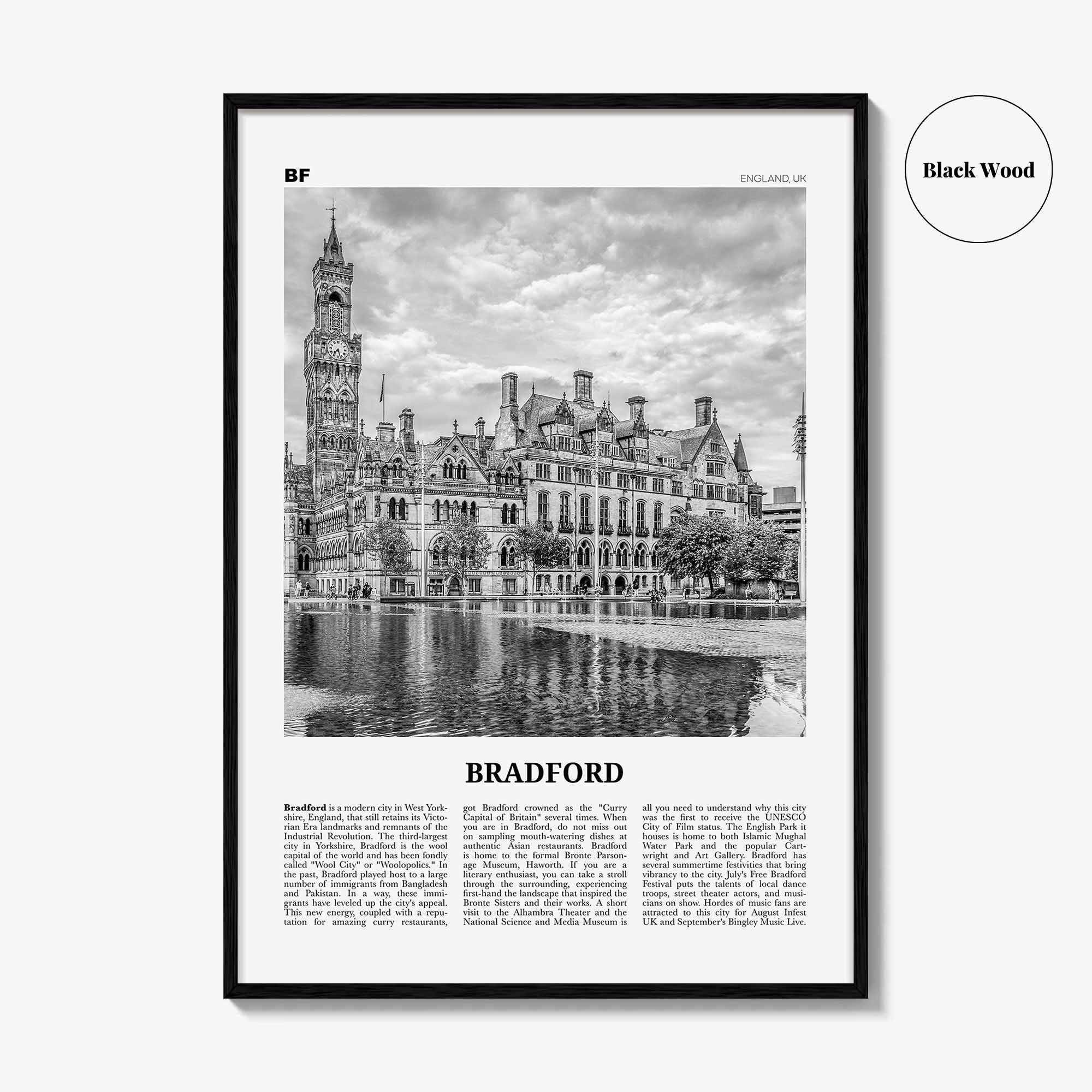 Bradford Print Black and White, Bradford Wall Art, Bradford Poster, Bradford Photo, Bradford Wall Décor, England, UK, United Kingdom