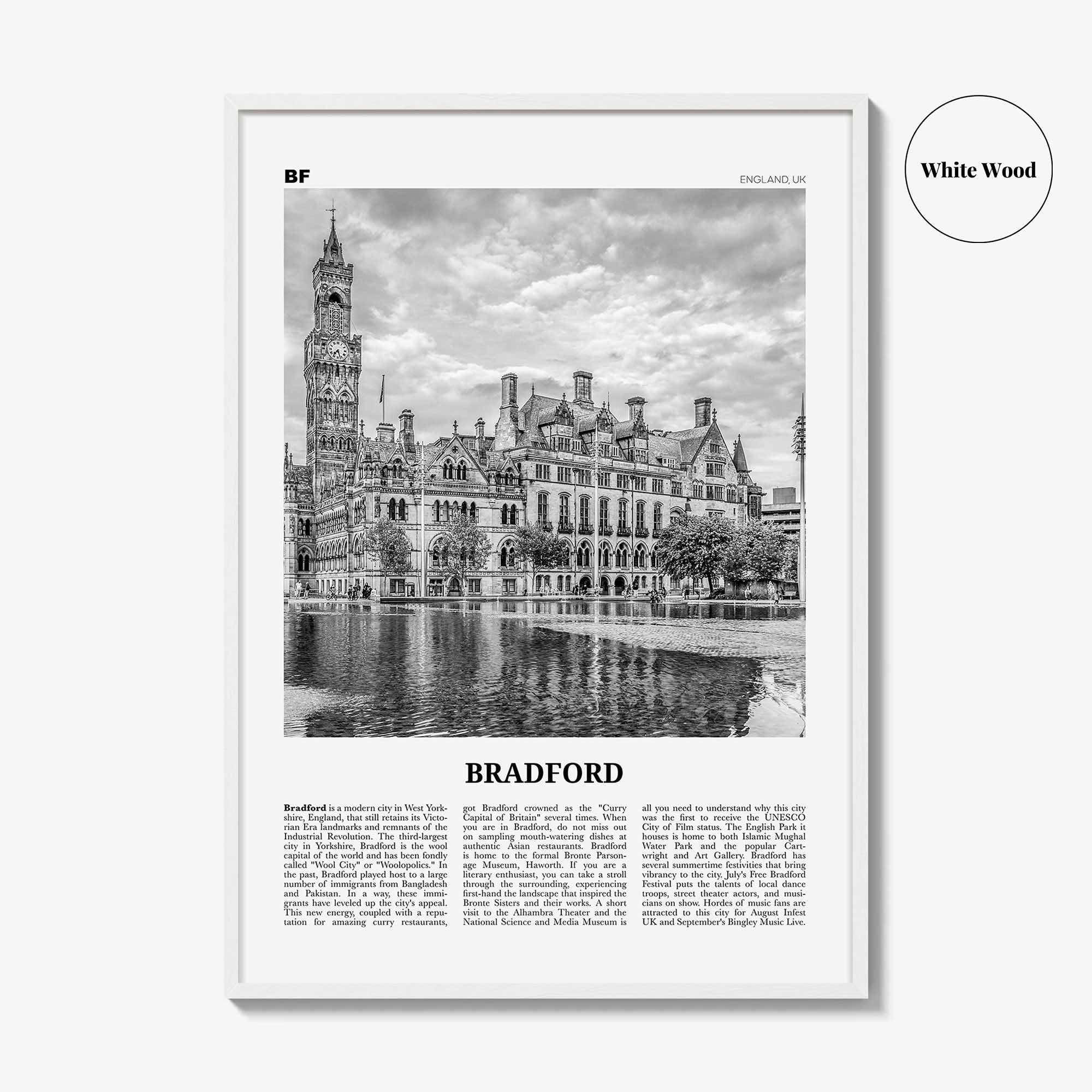 Bradford Print Black and White, Bradford Wall Art, Bradford Poster, Bradford Photo, Bradford Wall Décor, England, UK, United Kingdom