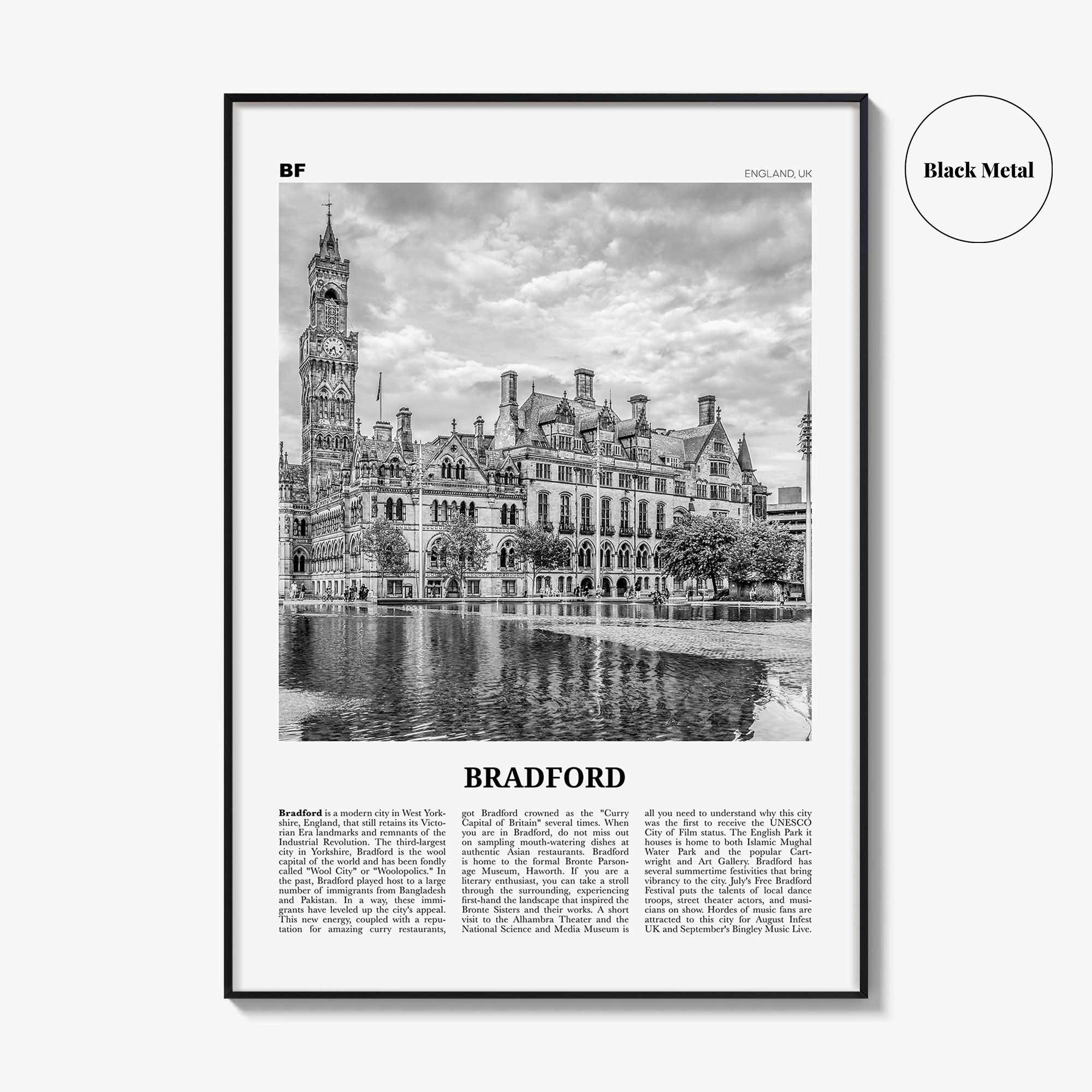 Bradford Print Black and White, Bradford Wall Art, Bradford Poster, Bradford Photo, Bradford Wall Décor, England, UK, United Kingdom