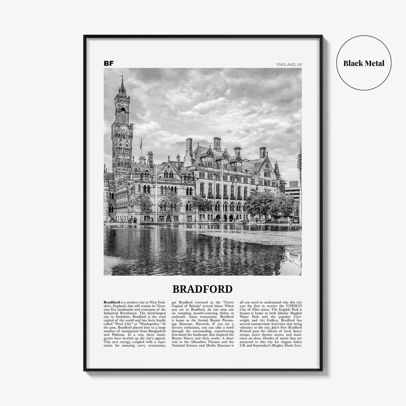 Bradford Print Black and White, Bradford Wall Art, Bradford Poster, Bradford Photo, Bradford Wall Décor, England, UK, United Kingdom