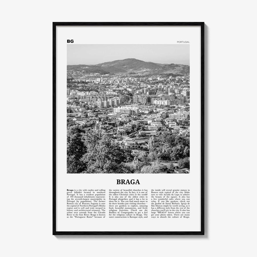 Braga Print Black and White, Braga Wall Art, Braga Poster, Braga Photo, Braga Wall Décor, Travel Poster Print, Portugal, Norte, Portuguesa