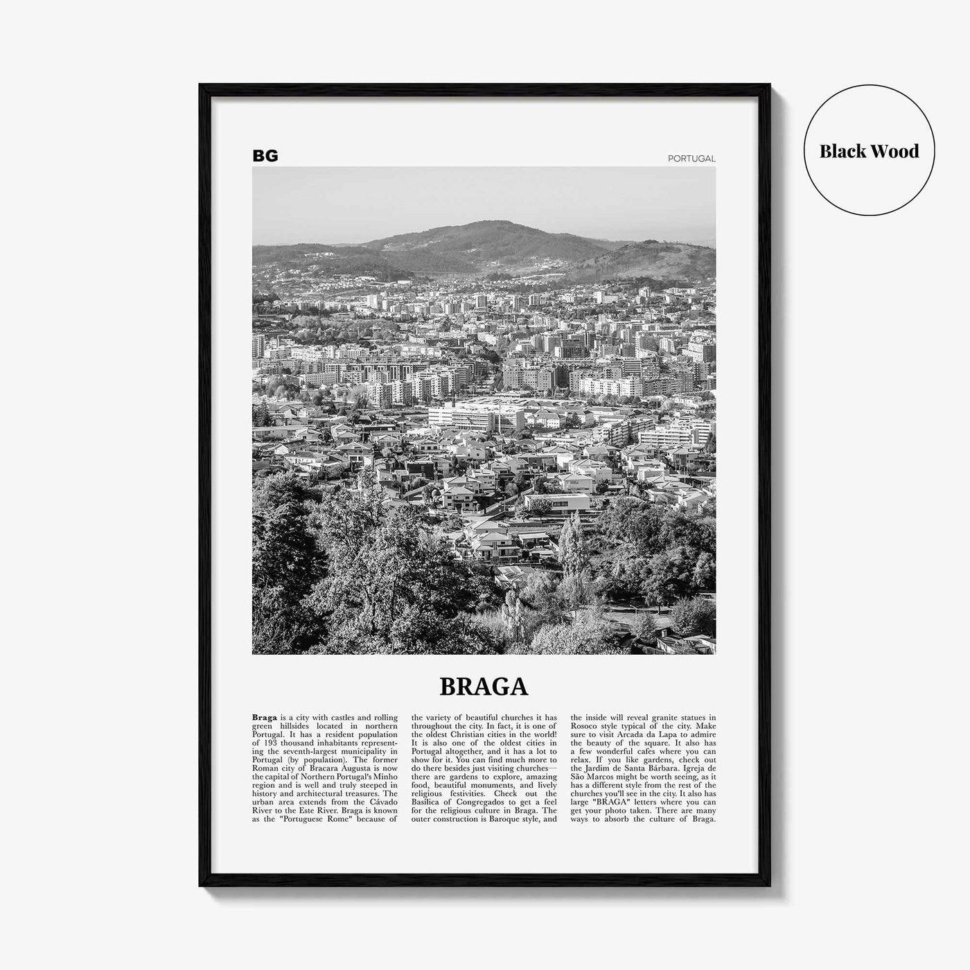 Braga Print Black and White, Braga Wall Art, Braga Poster, Braga Photo, Braga Wall Décor, Travel Poster Print, Portugal, Norte, Portuguesa