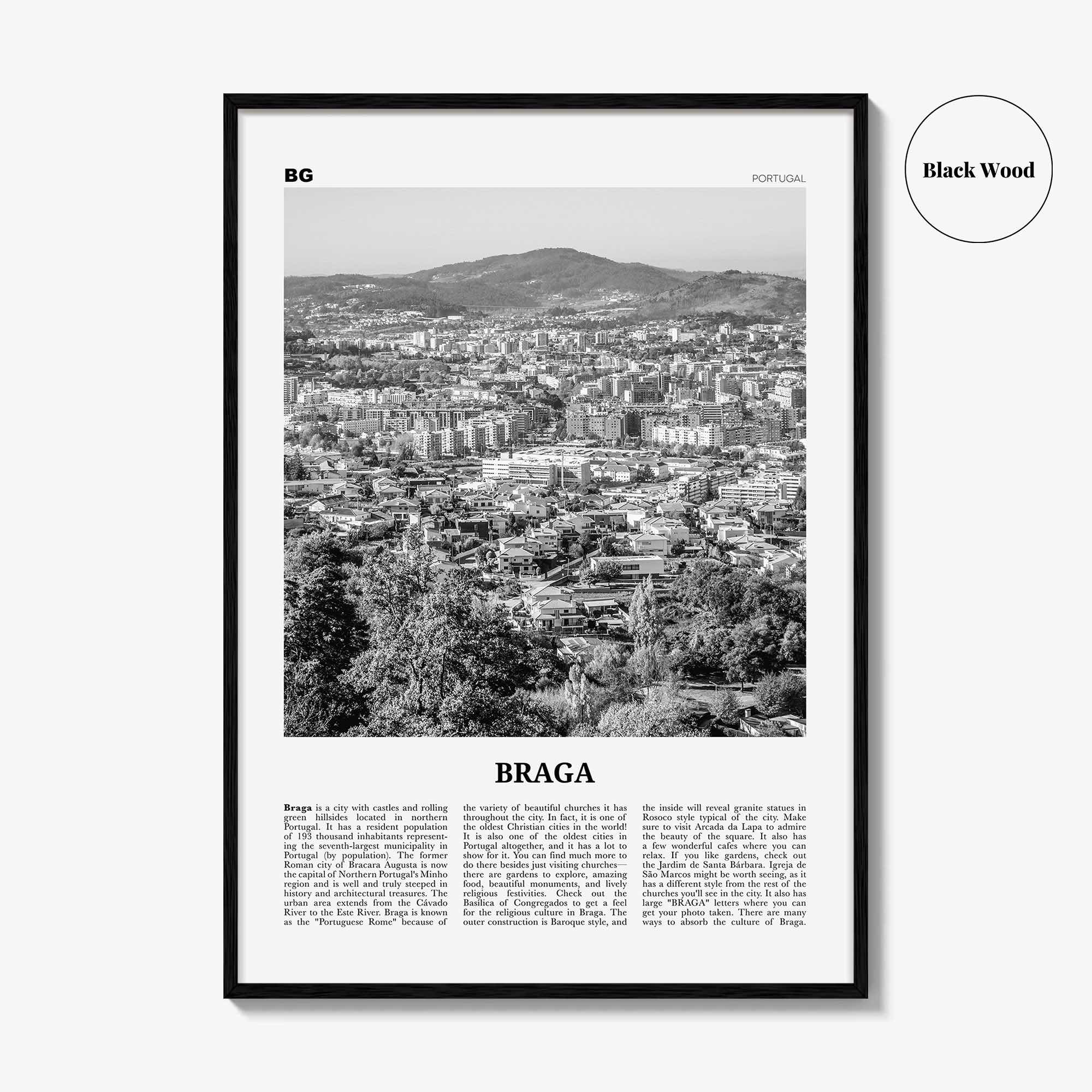 Braga Print Black and White, Braga Wall Art, Braga Poster, Braga Photo, Braga Wall Décor, Travel Poster Print, Portugal, Norte, Portuguesa