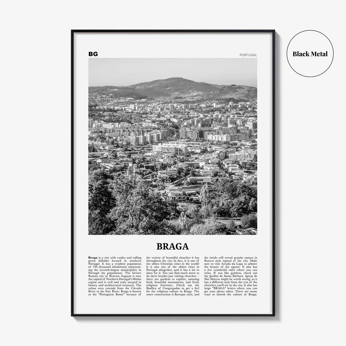 Braga Print Black and White, Braga Wall Art, Braga Poster, Braga Photo, Braga Wall Décor, Travel Poster Print, Portugal, Norte, Portuguesa