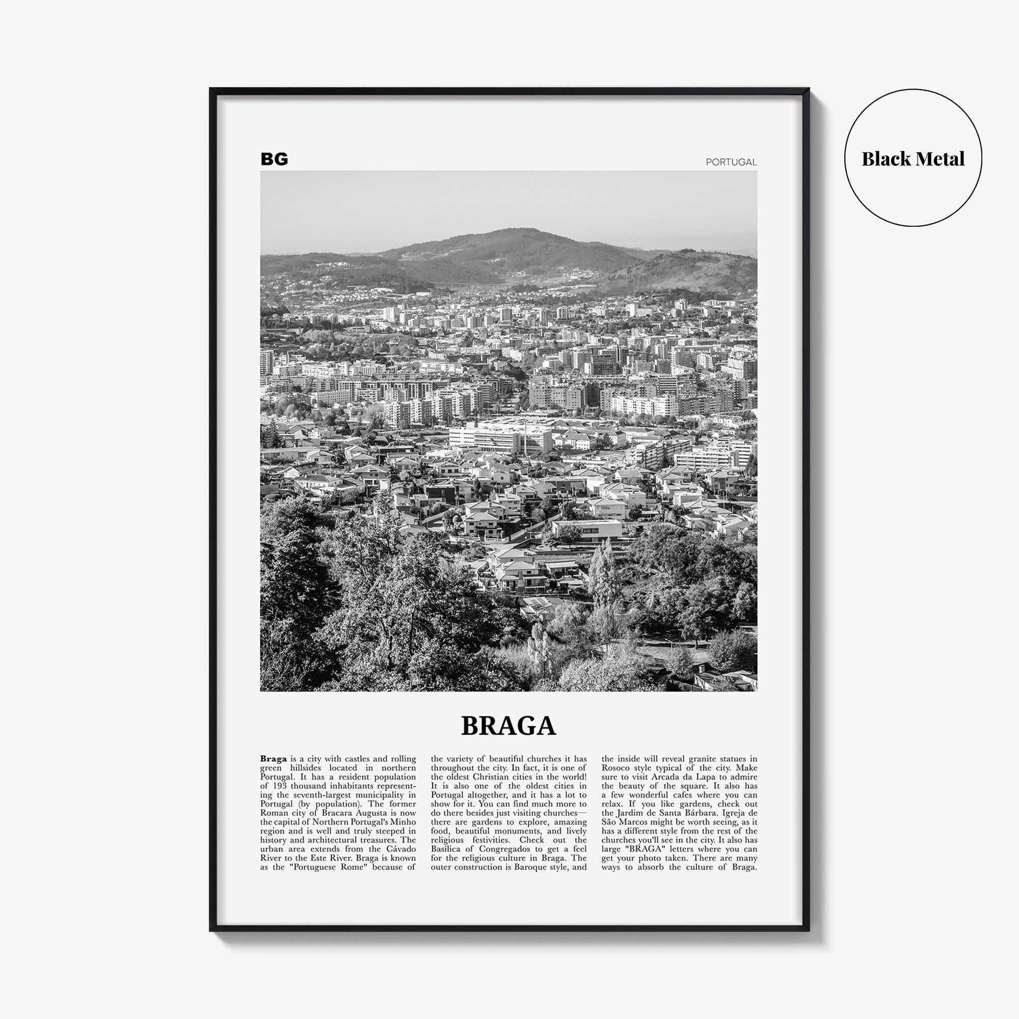 Braga Print Black and White, Braga Wall Art, Braga Poster, Braga Photo, Braga Wall Décor, Travel Poster Print, Portugal, Norte, Portuguesa