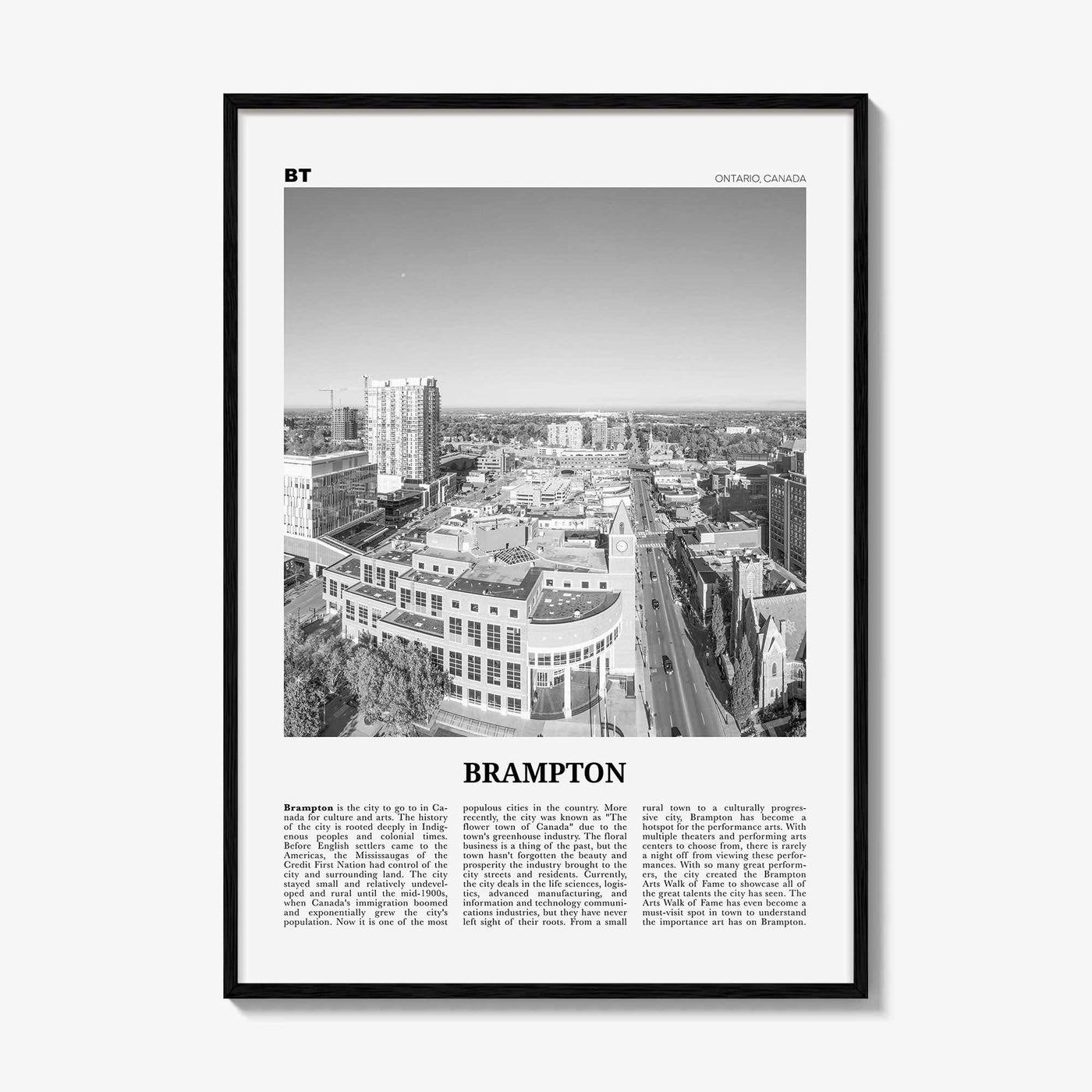 Brampton Print Black and White, Brampton Wall Art, Brampton Poster, Brampton Photo, Brampton Wall Décor, Brampton Map, Ontario, Canada