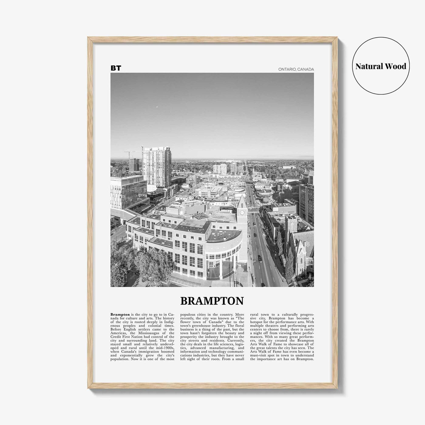 Brampton Print Black and White, Brampton Wall Art, Brampton Poster, Brampton Photo, Brampton Wall Décor, Brampton Map, Ontario, Canada