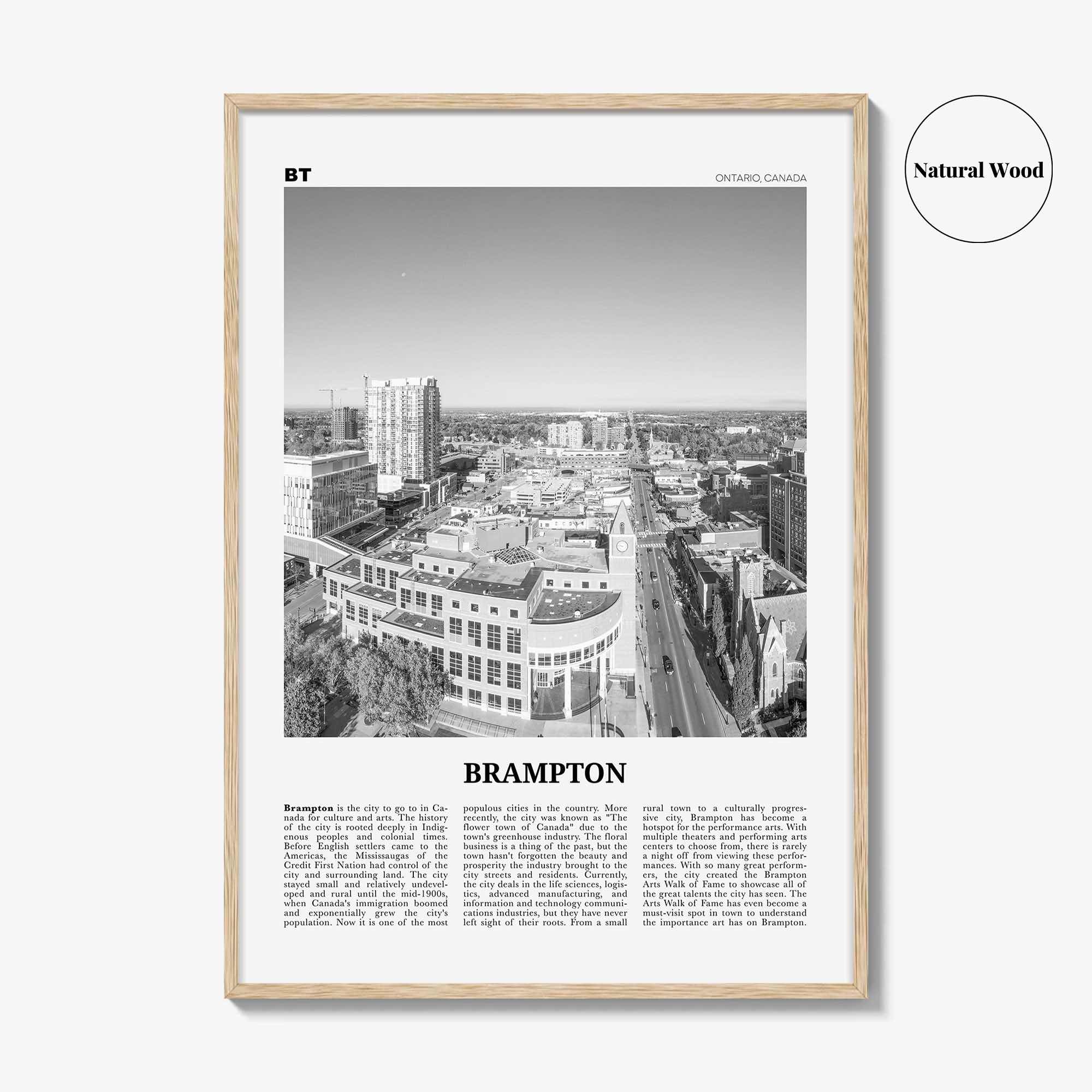 Brampton Print Black and White, Brampton Wall Art, Brampton Poster, Brampton Photo, Brampton Wall Décor, Brampton Map, Ontario, Canada