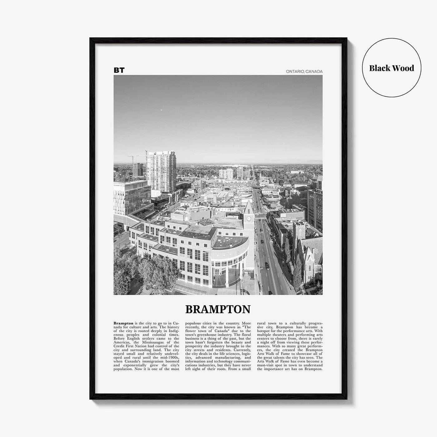 Brampton Print Black and White, Brampton Wall Art, Brampton Poster, Brampton Photo, Brampton Wall Décor, Brampton Map, Ontario, Canada