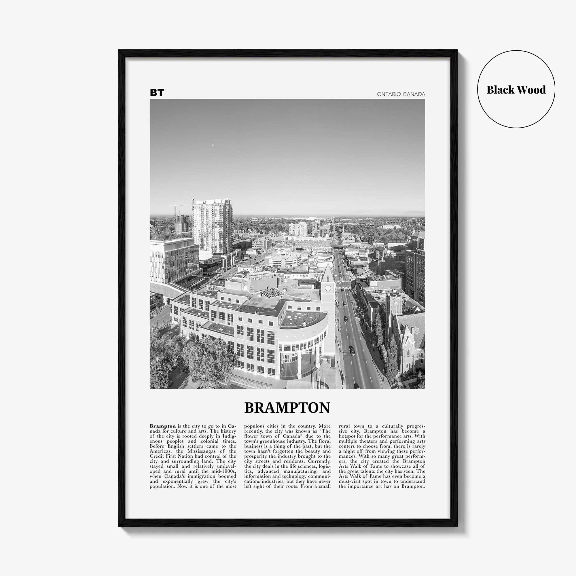 Brampton Print Black and White, Brampton Wall Art, Brampton Poster, Brampton Photo, Brampton Wall Décor, Brampton Map, Ontario, Canada