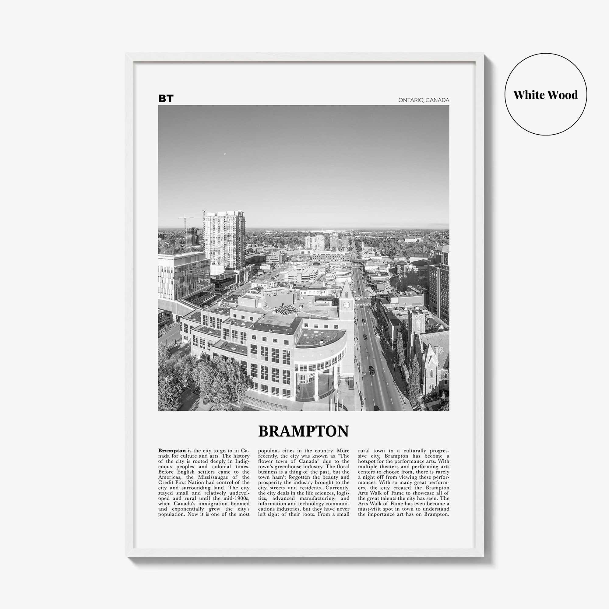 Brampton Print Black and White, Brampton Wall Art, Brampton Poster, Brampton Photo, Brampton Wall Décor, Brampton Map, Ontario, Canada