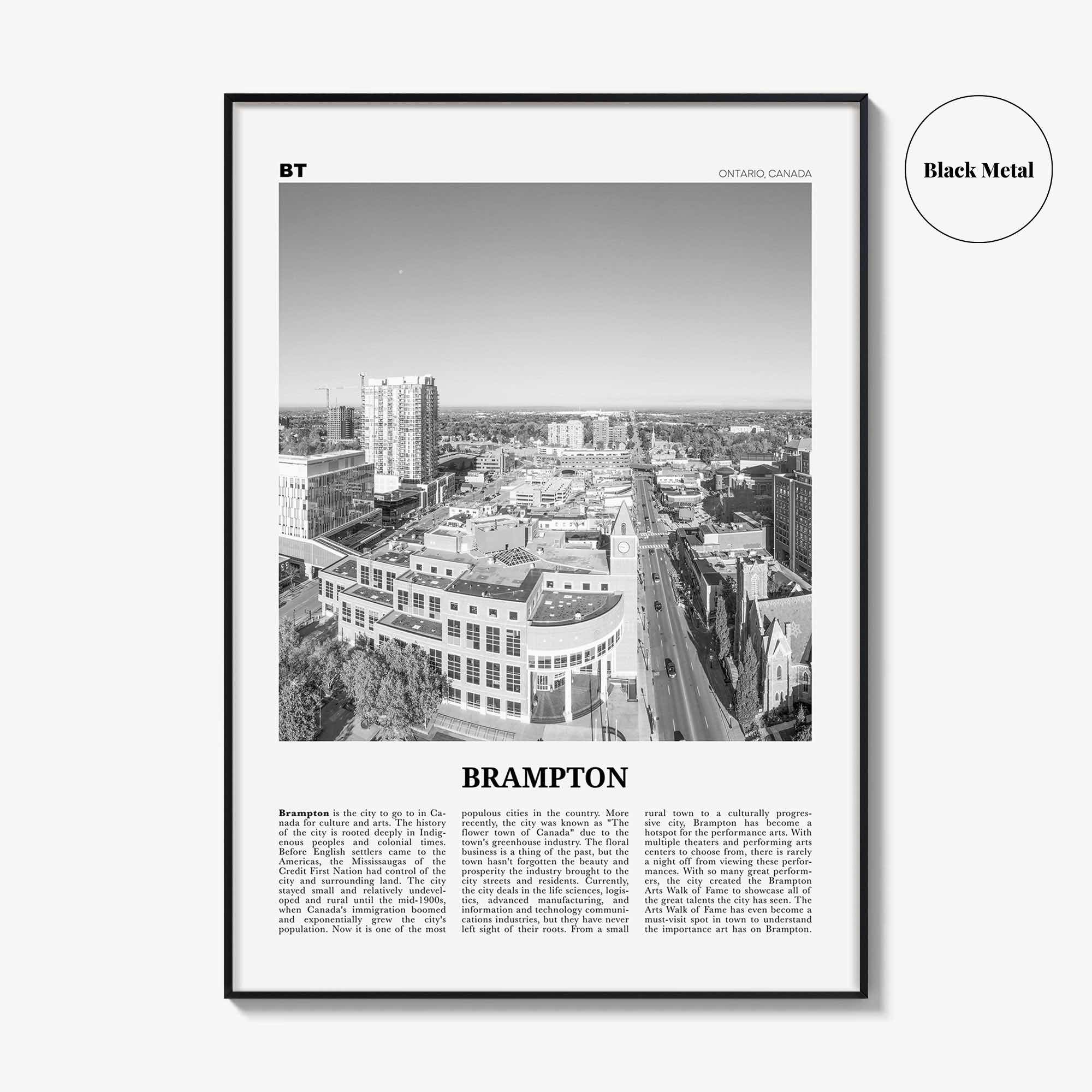 Brampton Print Black and White, Brampton Wall Art, Brampton Poster, Brampton Photo, Brampton Wall Décor, Brampton Map, Ontario, Canada